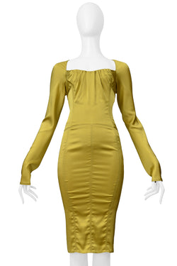 GUCCI BY TOM FORD MUSTARD YELLOW SATIN CORSET DRESS 2003