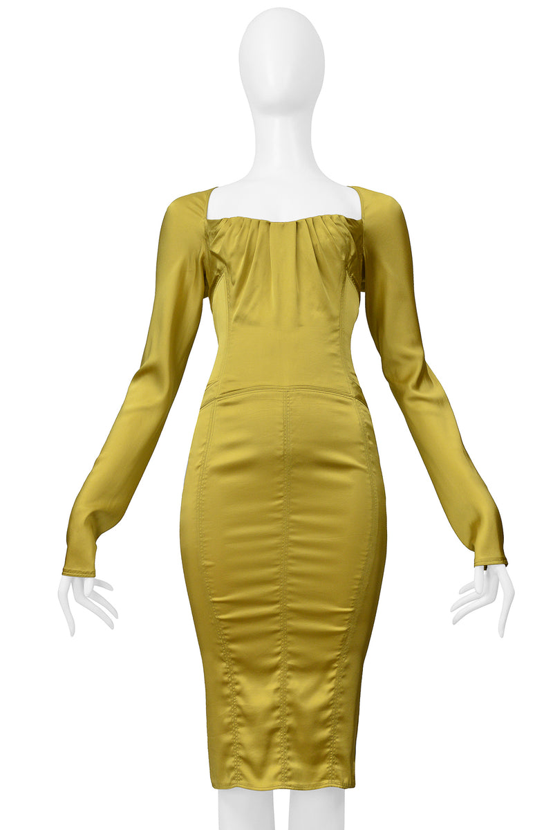 GUCCI BY TOM FORD MUSTARD YELLOW SATIN CORSET DRESS 2003