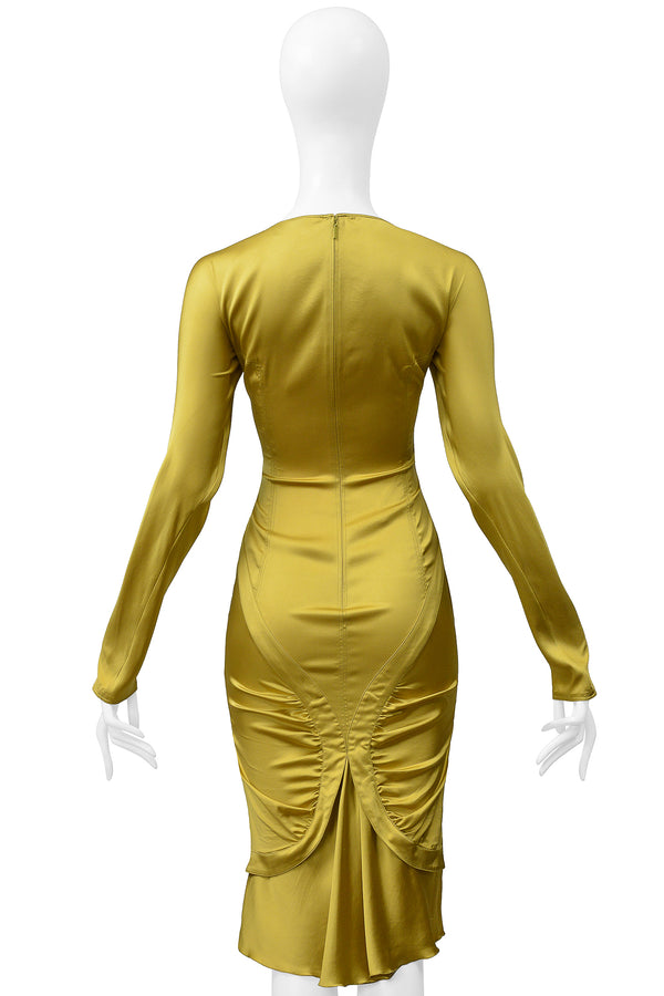 GUCCI BY TOM FORD MUSTARD YELLOW SATIN CORSET DRESS 2003