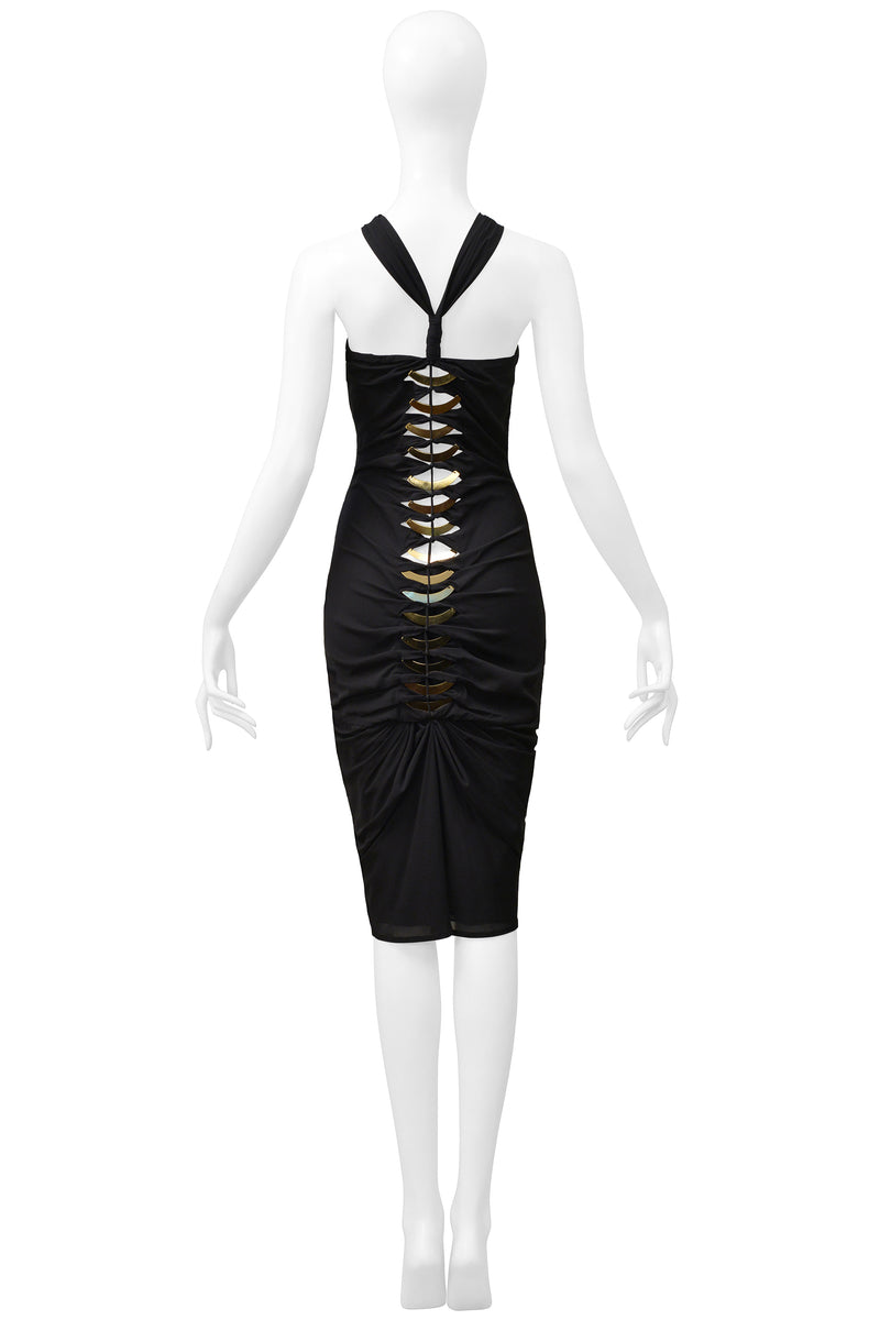 GUCCI BY TOM FORD BLACK CUTOUT DRESS WITH GOLD FAN HARDWARE 2004