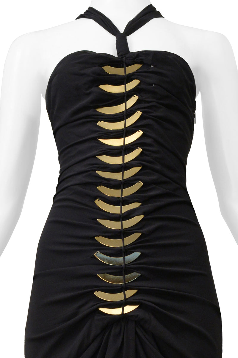 GUCCI BY TOM FORD BLACK CUTOUT DRESS WITH GOLD FAN HARDWARE 2004