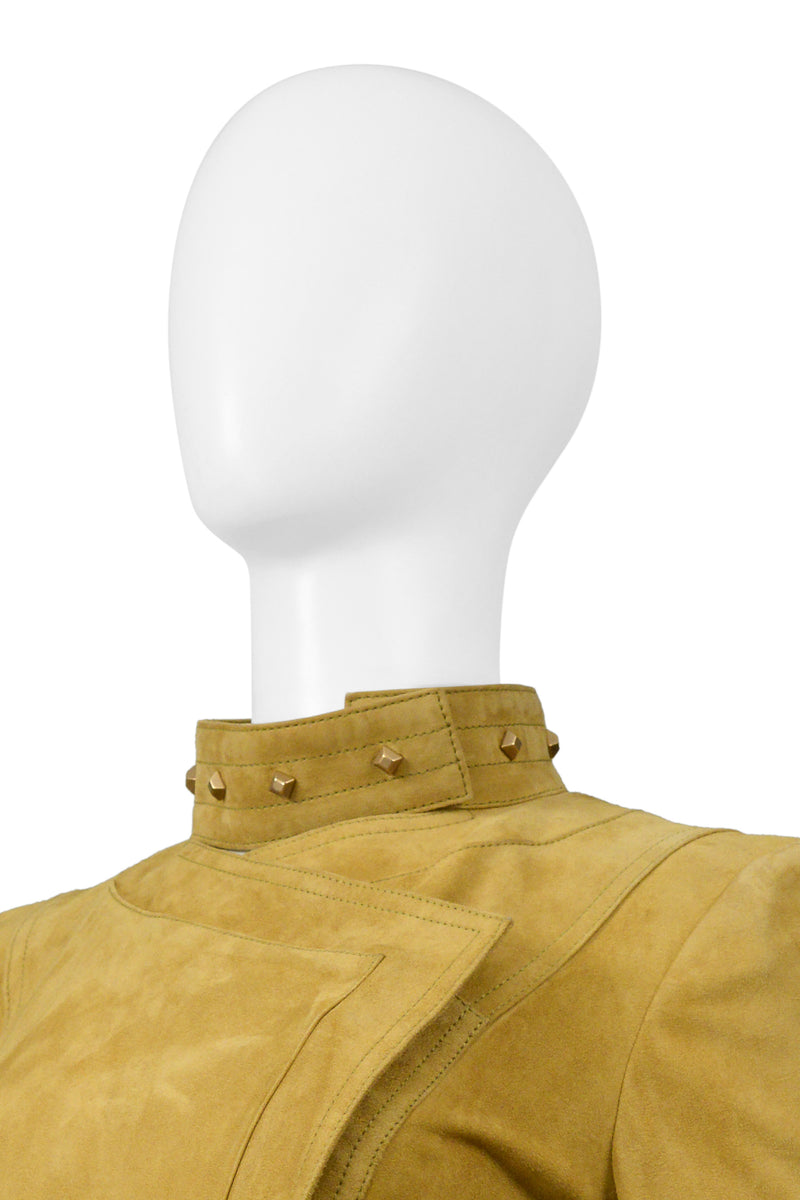 GUCCI BY TOM FORD GOLD SUEDE MOTO JACKET WITH CUT OUTS & STUDS