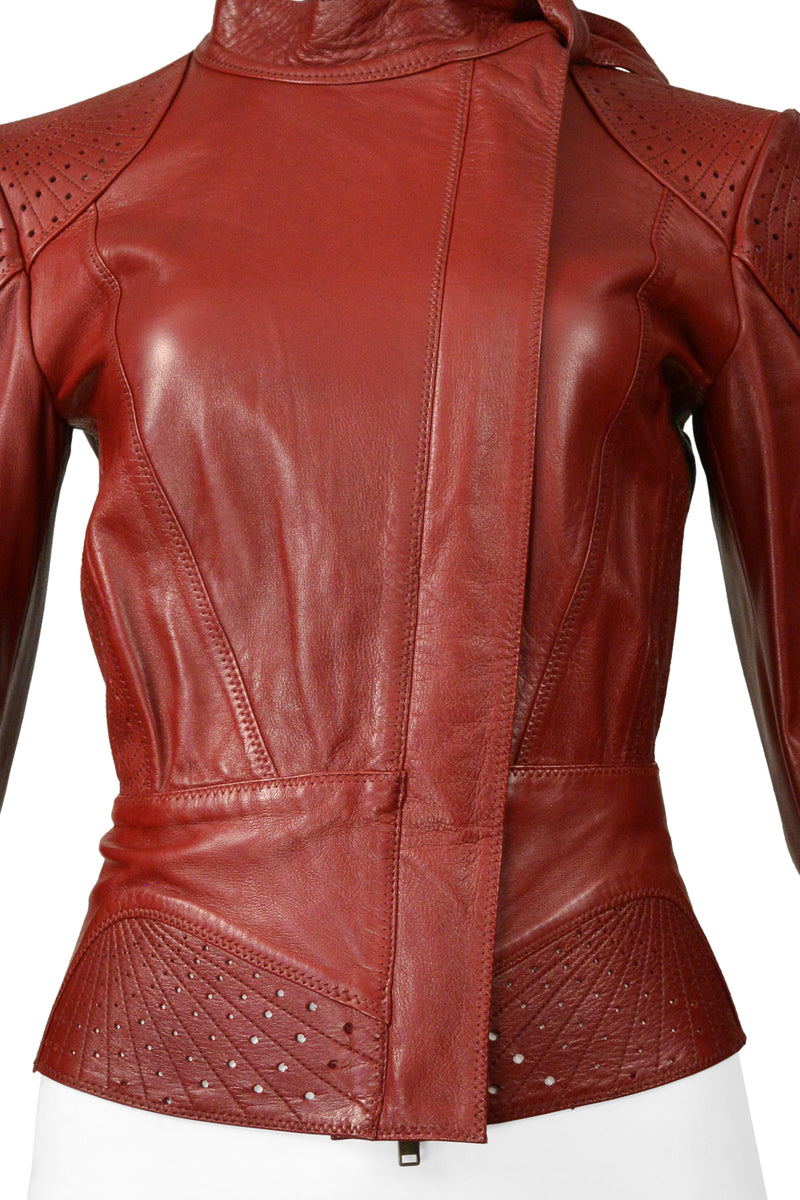 GUCCI BY TOM FORD RED LEATHER PERFORATED MOTO JACKET