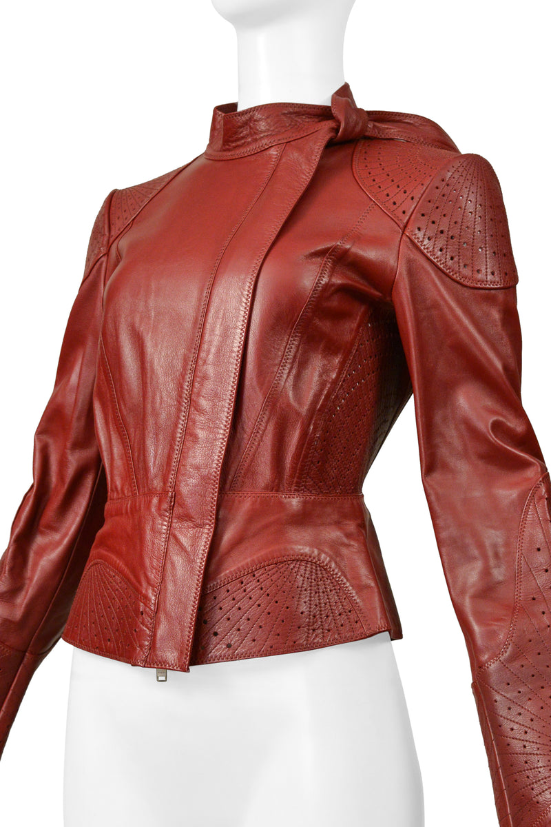 GUCCI BY TOM FORD RED LEATHER PERFORATED MOTO JACKET