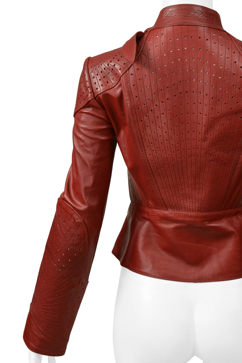 GUCCI BY TOM FORD RED LEATHER PERFORATED MOTO JACKET