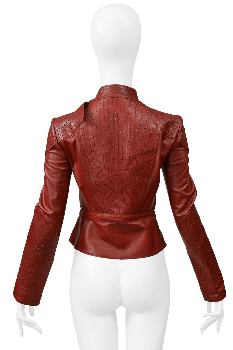 GUCCI BY TOM FORD RED LEATHER PERFORATED MOTO JACKET