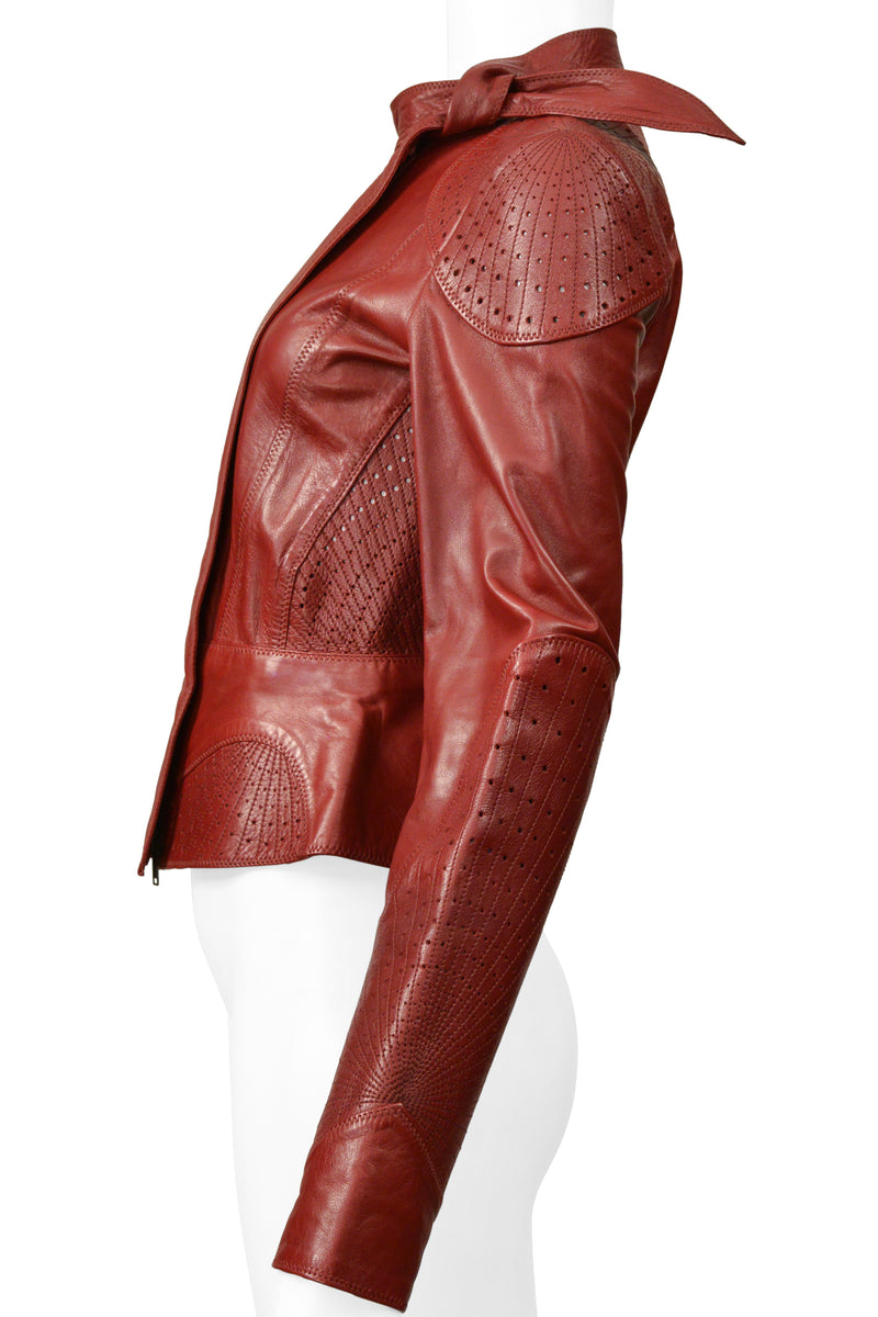 GUCCI BY TOM FORD RED LEATHER PERFORATED MOTO JACKET