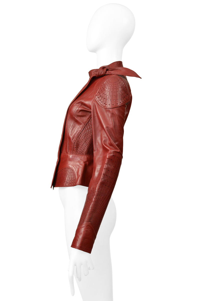 GUCCI BY TOM FORD RED LEATHER PERFORATED MOTO JACKET