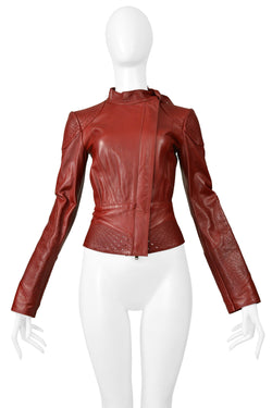 GUCCI BY TOM FORD RED LEATHER PERFORATED MOTO JACKET