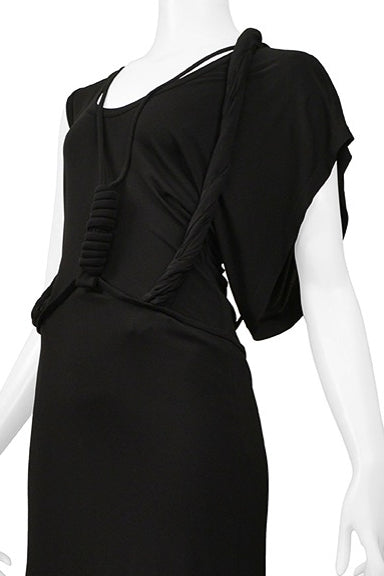 HELMUT LANG BLACK CONCEPT DRESS WITH CABLES & KNOTS 2005