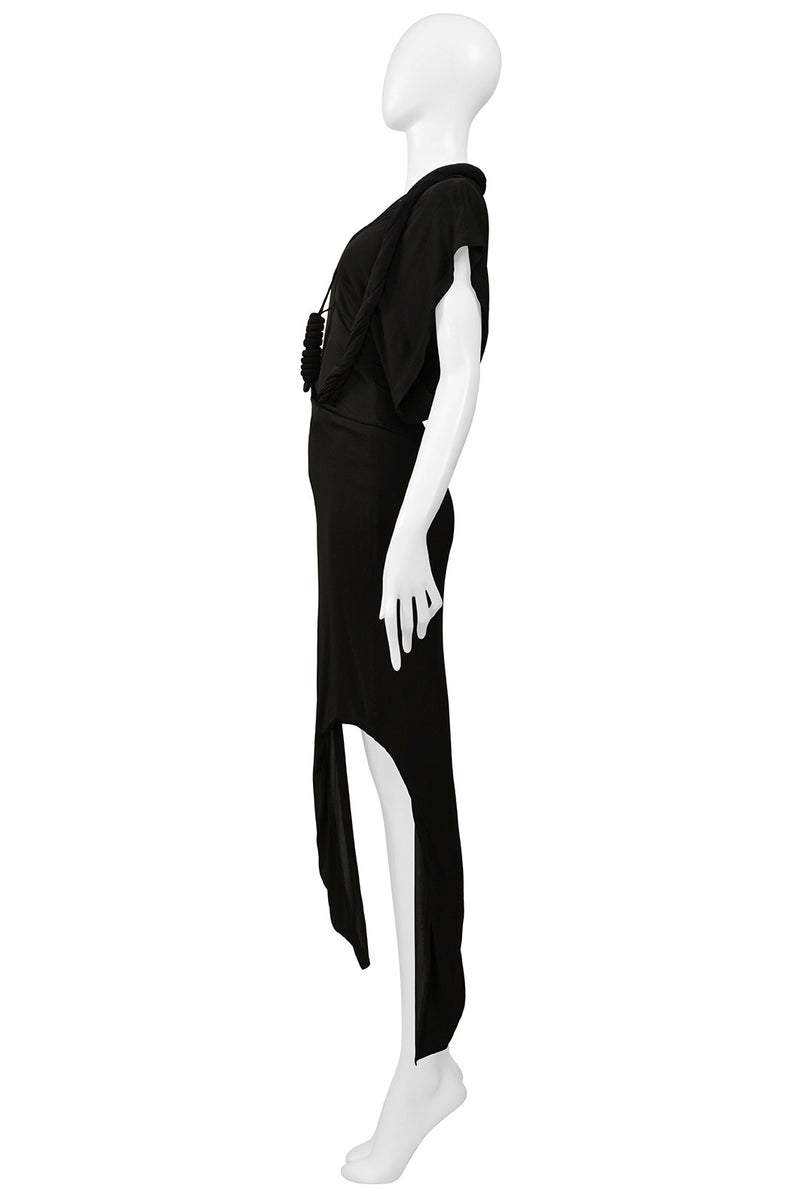 HELMUT LANG BLACK CONCEPT DRESS WITH CABLES & KNOTS 2005