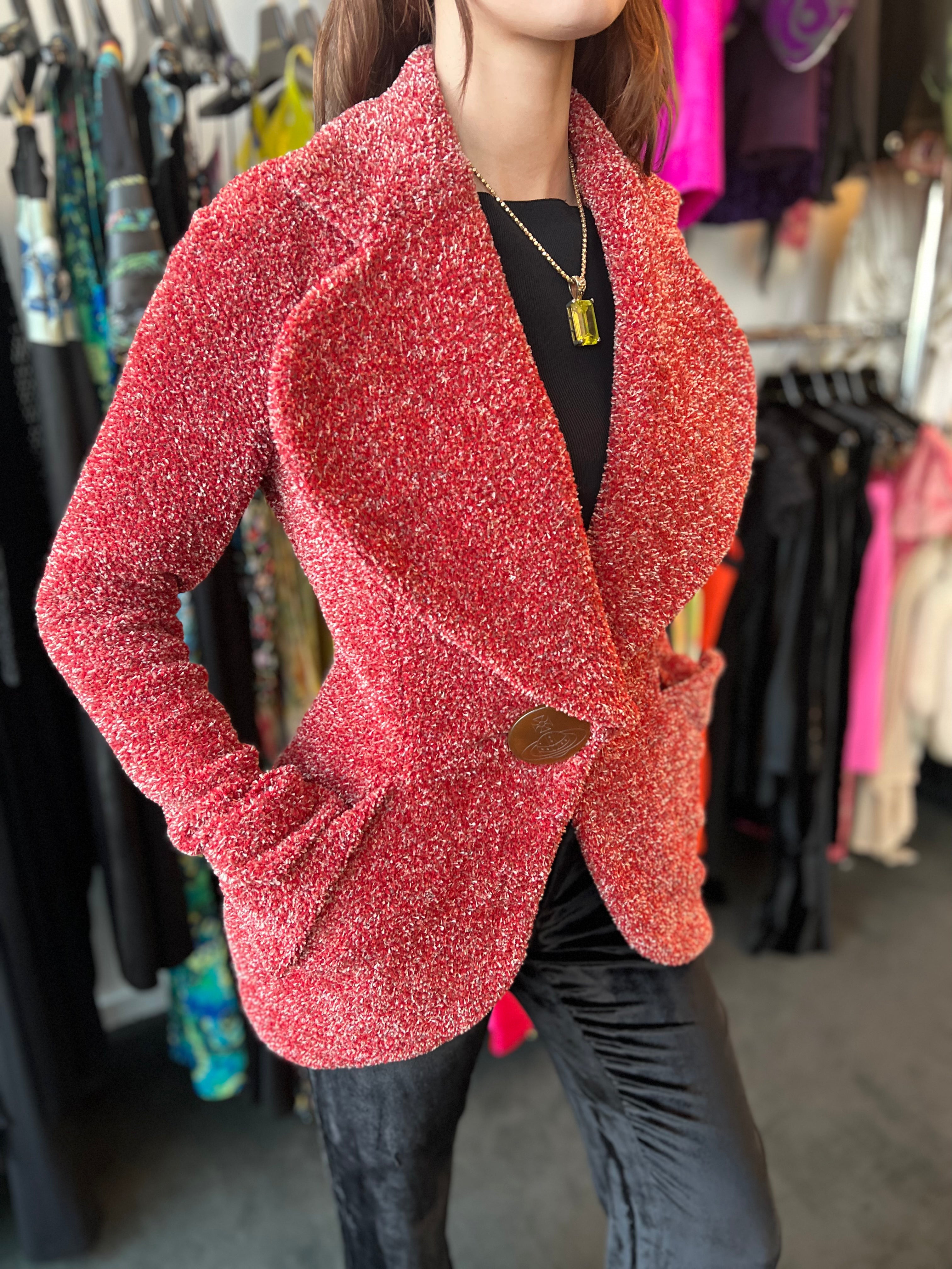 VIVIENNE WESTWOOD RED GARLAND FITTED JACKET WITH GIANT ORB BUTTON 1998