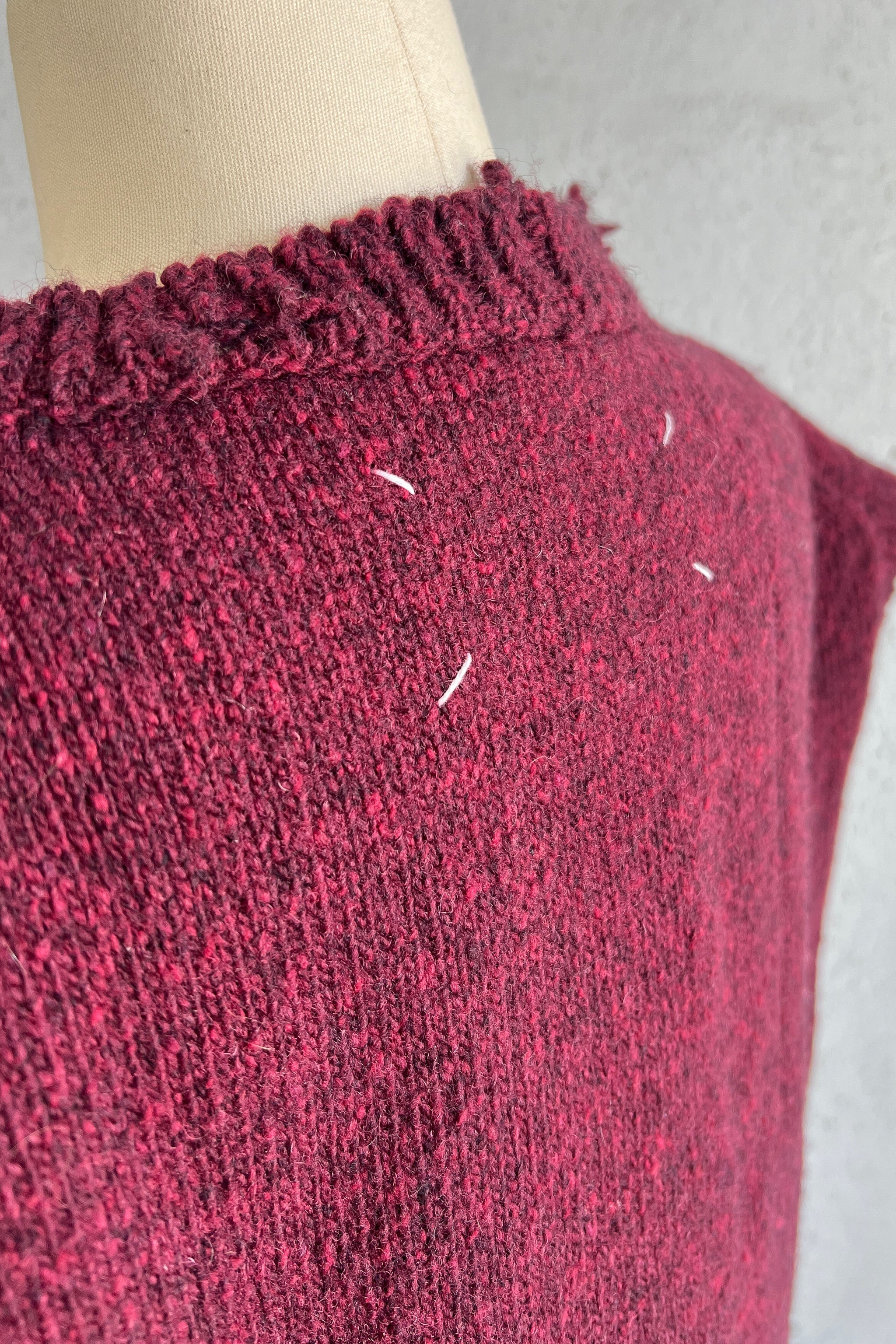 MAISON MARTIN MARGIELA BURGUNDY RED OVERSIZED DECONSTRUCTED SWEATER AW 2000