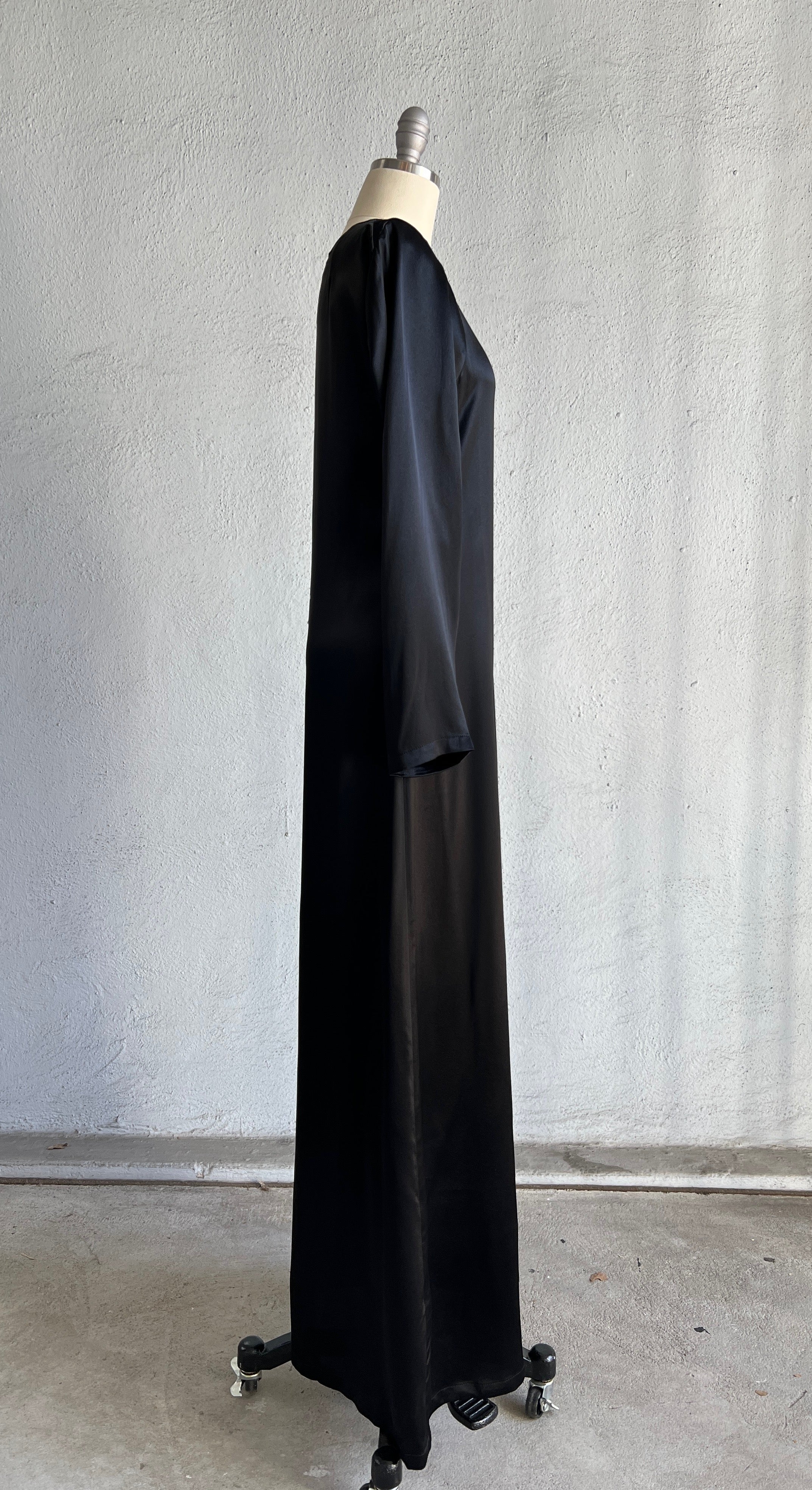 MAISON MARTIN MARGIELA BLACK SATIN EVENING GOWN WITH LONG SLEEVES 2000