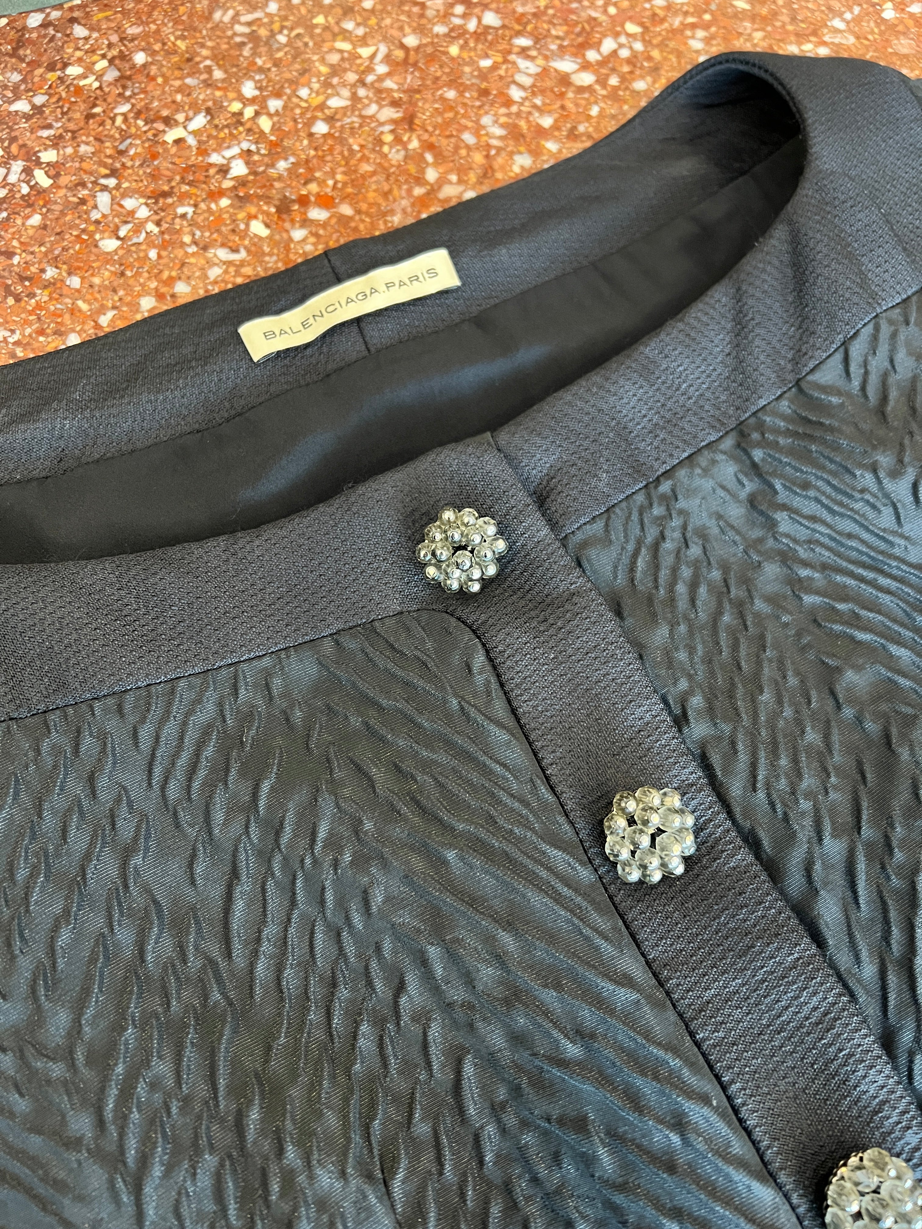 BALENCIAGA BY GHESQUIERE FALL 2006 BLACK TOP WITH FANCY CRYSTAL BEAD BUTTONS