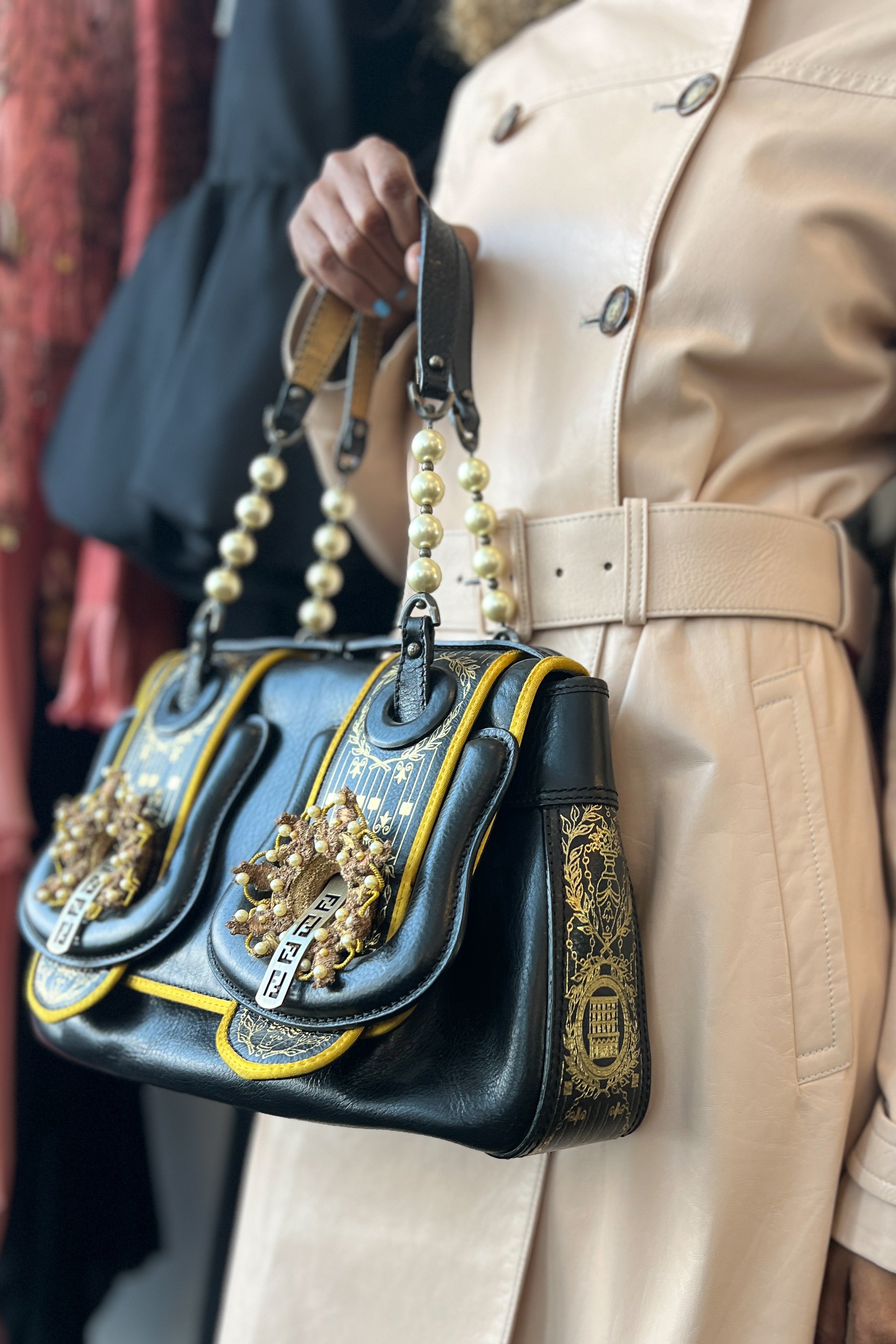FENDI PEARL & GOLD HARDWARE "B" BAG 2006