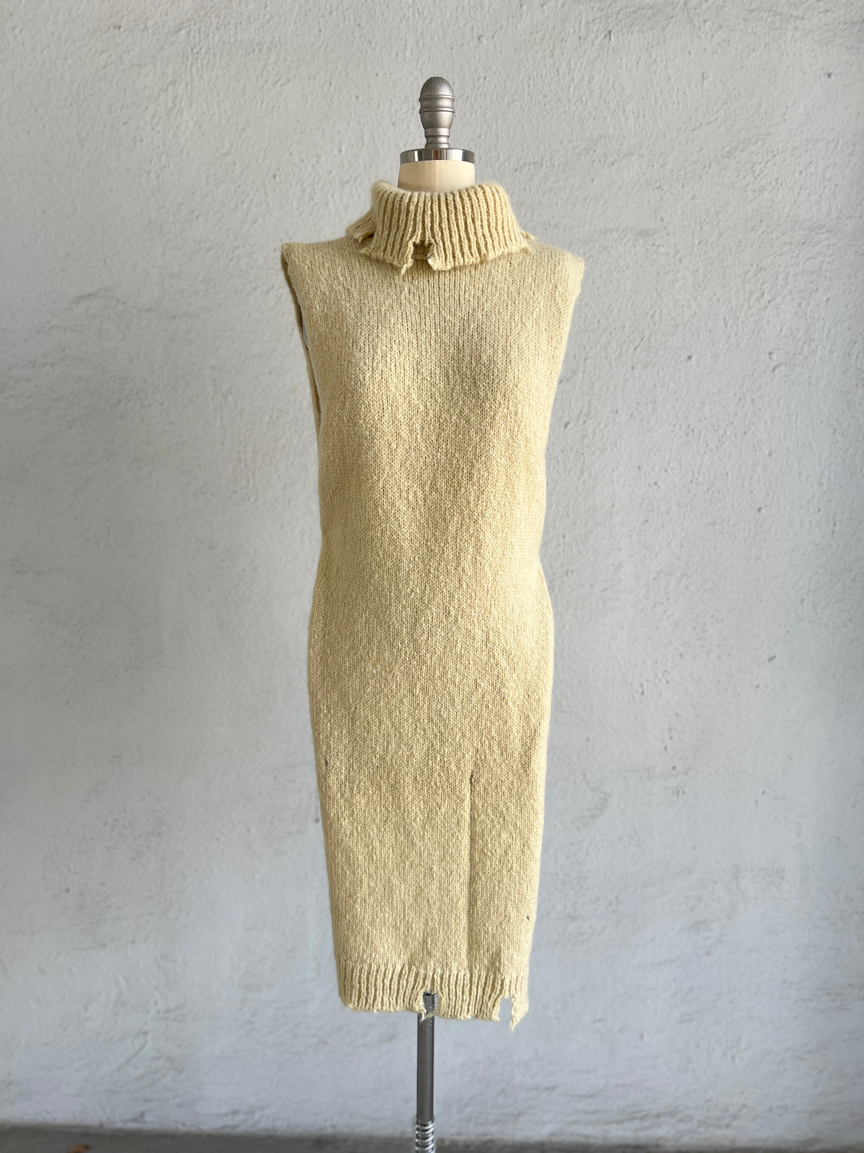 MAISON MARTIN MARGIELA OFF WHITE DECONSTRUCTED HIGH LOW SWEATER WITH HIGH NECK 2000-2001