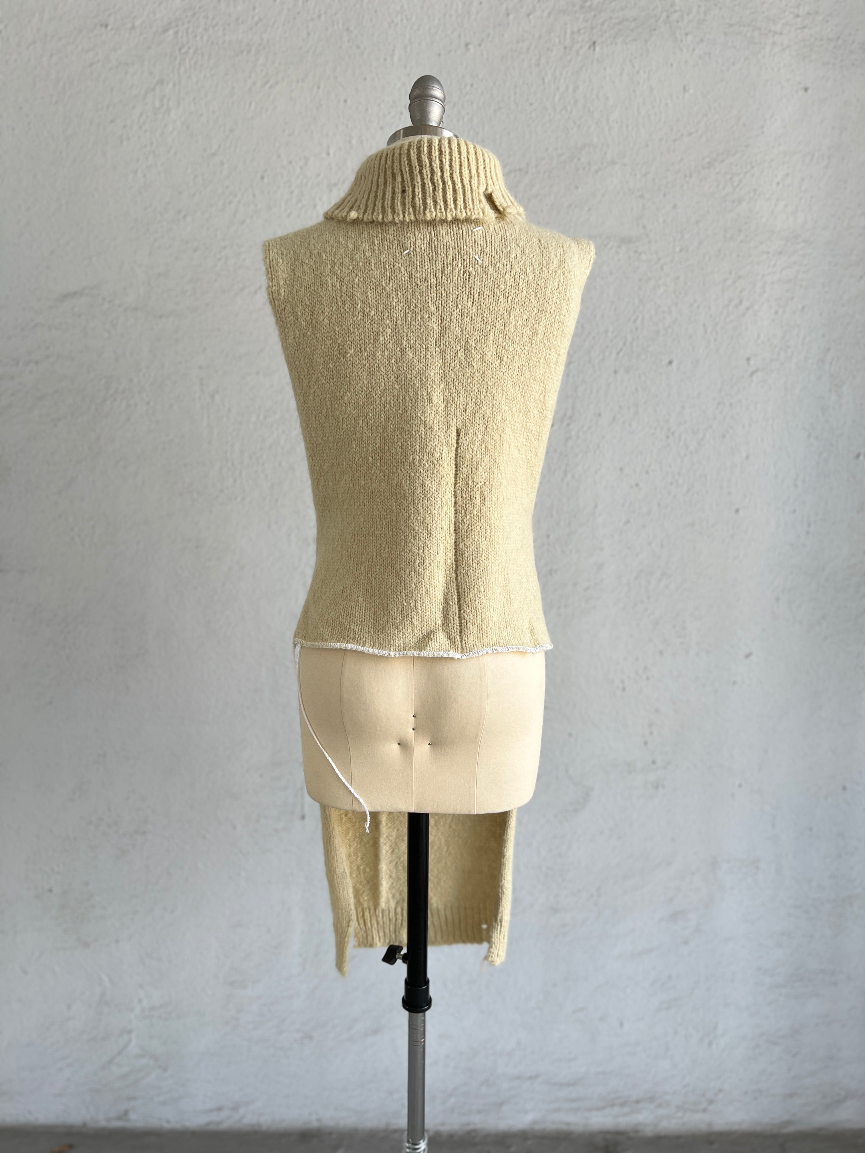 MAISON MARTIN MARGIELA OFF WHITE DECONSTRUCTED HIGH LOW SWEATER WITH HIGH NECK 2000-2001
