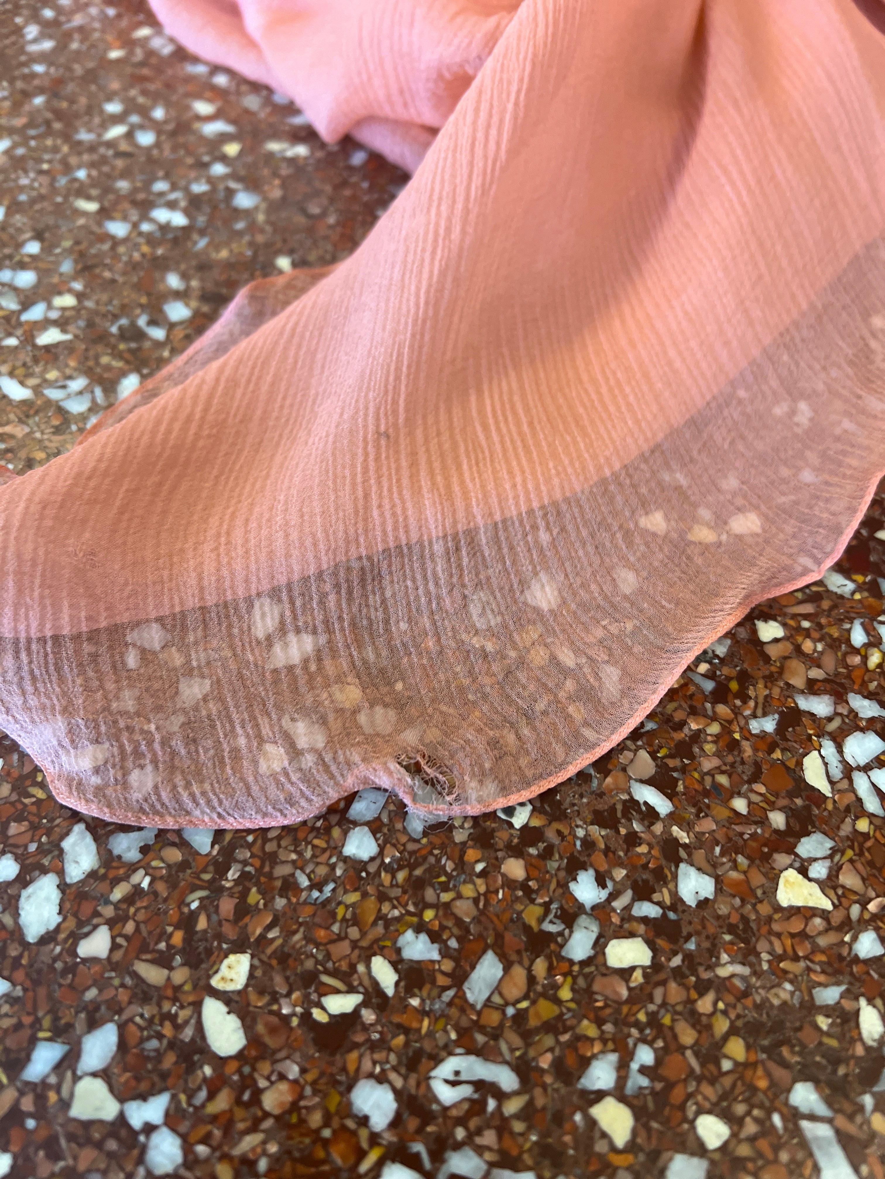 JOHN GALLIANO PEACH CHIFFON EVENING GOWN WITH RUFFLES 2000S