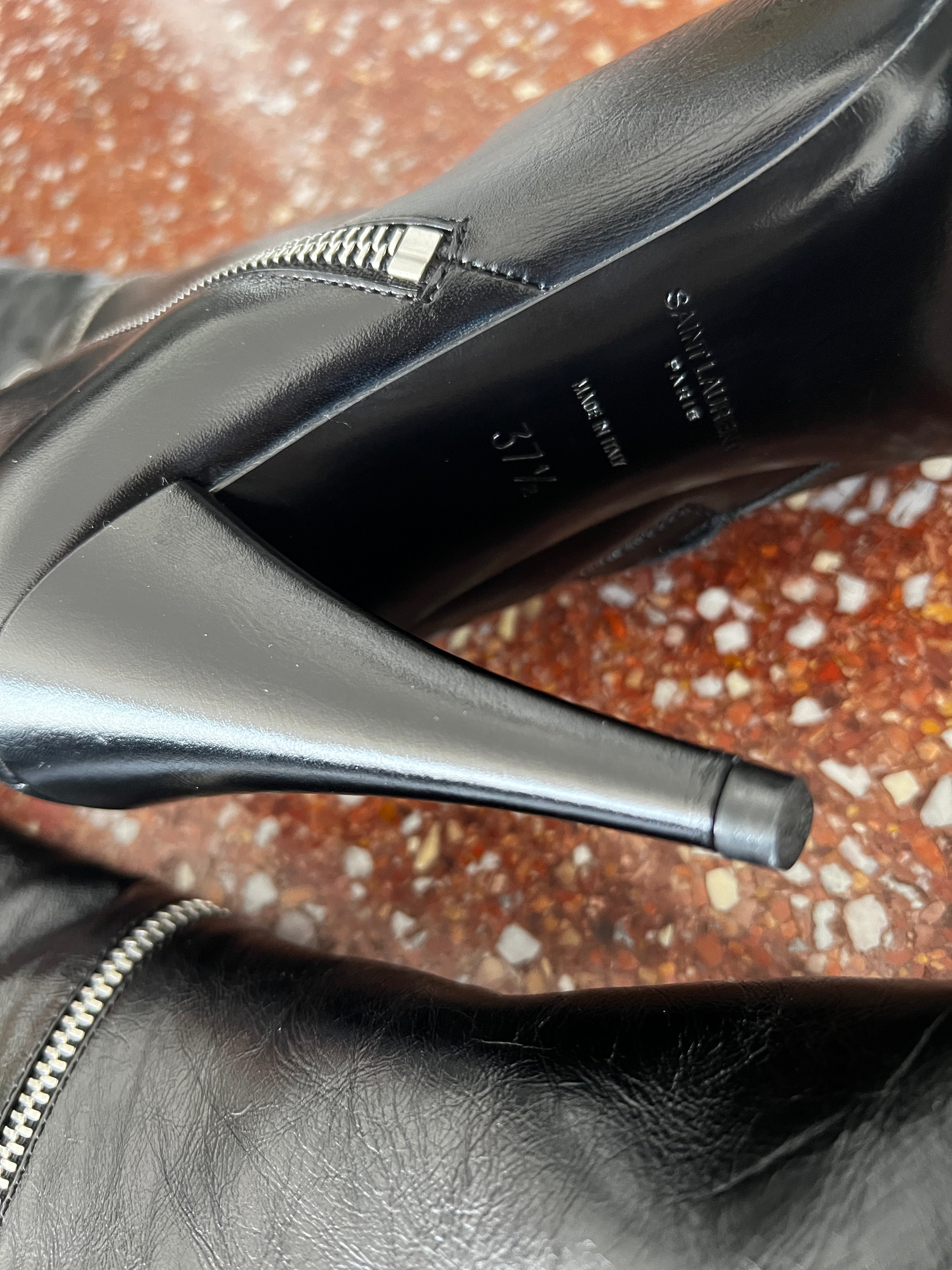 SAINT LAURENT PARIS BY HEDI SLIMANE FETISH 105 BLACK LEATHER ZIPPER BOOTS 2015