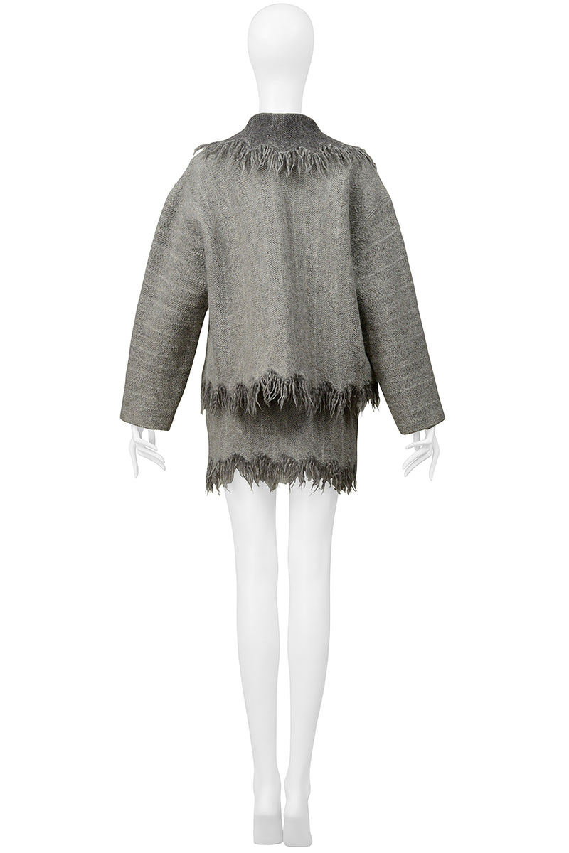 ISSEY MIYAKE GREY BLANKET MINI SKIRT SUIT