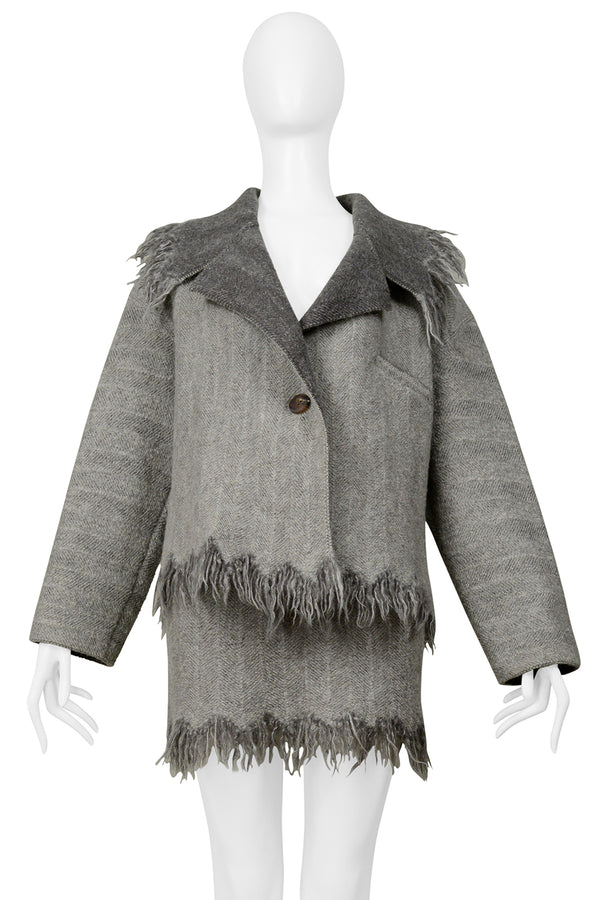 ISSEY MIYAKE GREY BLANKET MINI SKIRT SUIT