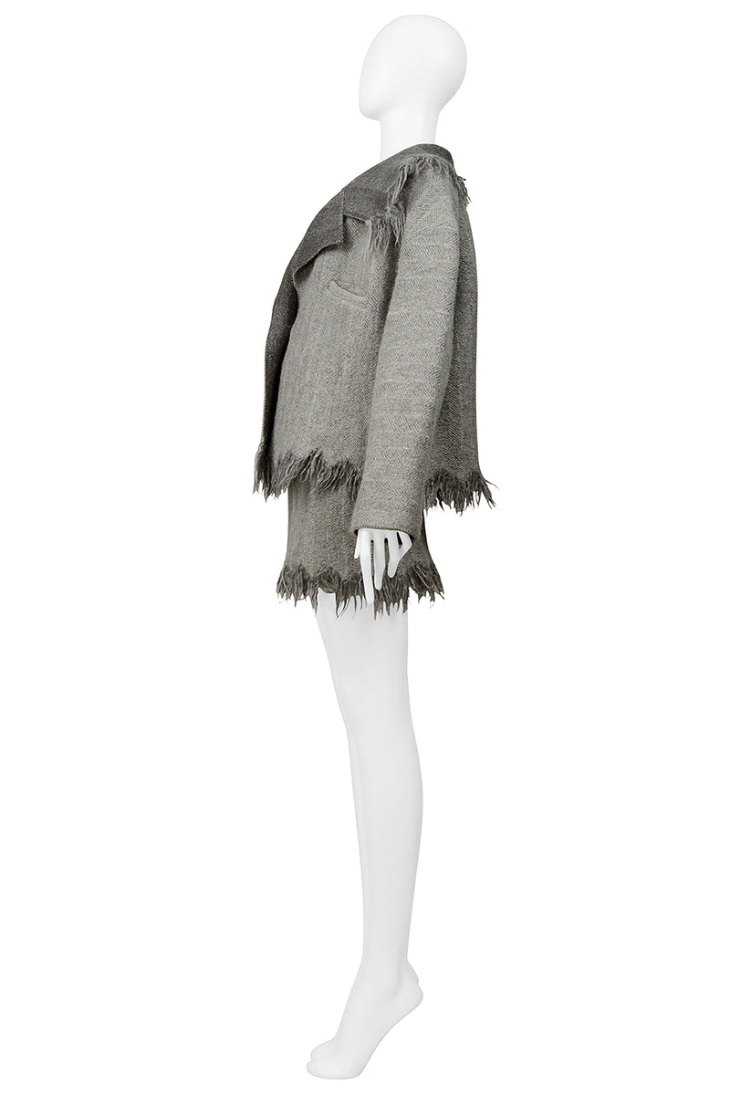 ISSEY MIYAKE GREY BLANKET MINI SKIRT SUIT