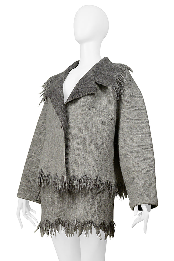 ISSEY MIYAKE GREY BLANKET MINI SKIRT SUIT