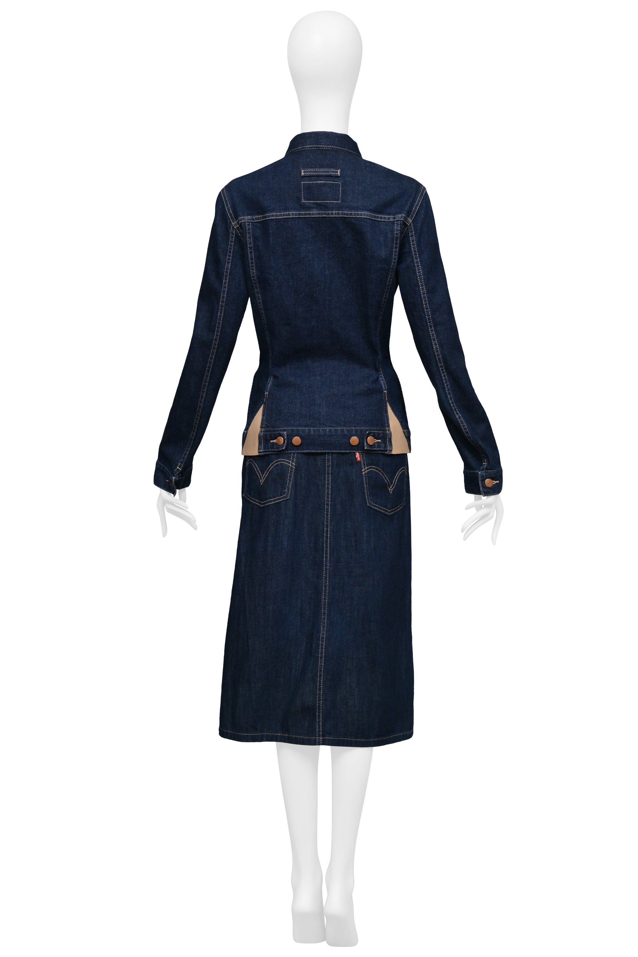 JEAN PAUL GAULTIER 2010 DENIM JACKET AND SKIRT ENSEMBLE
