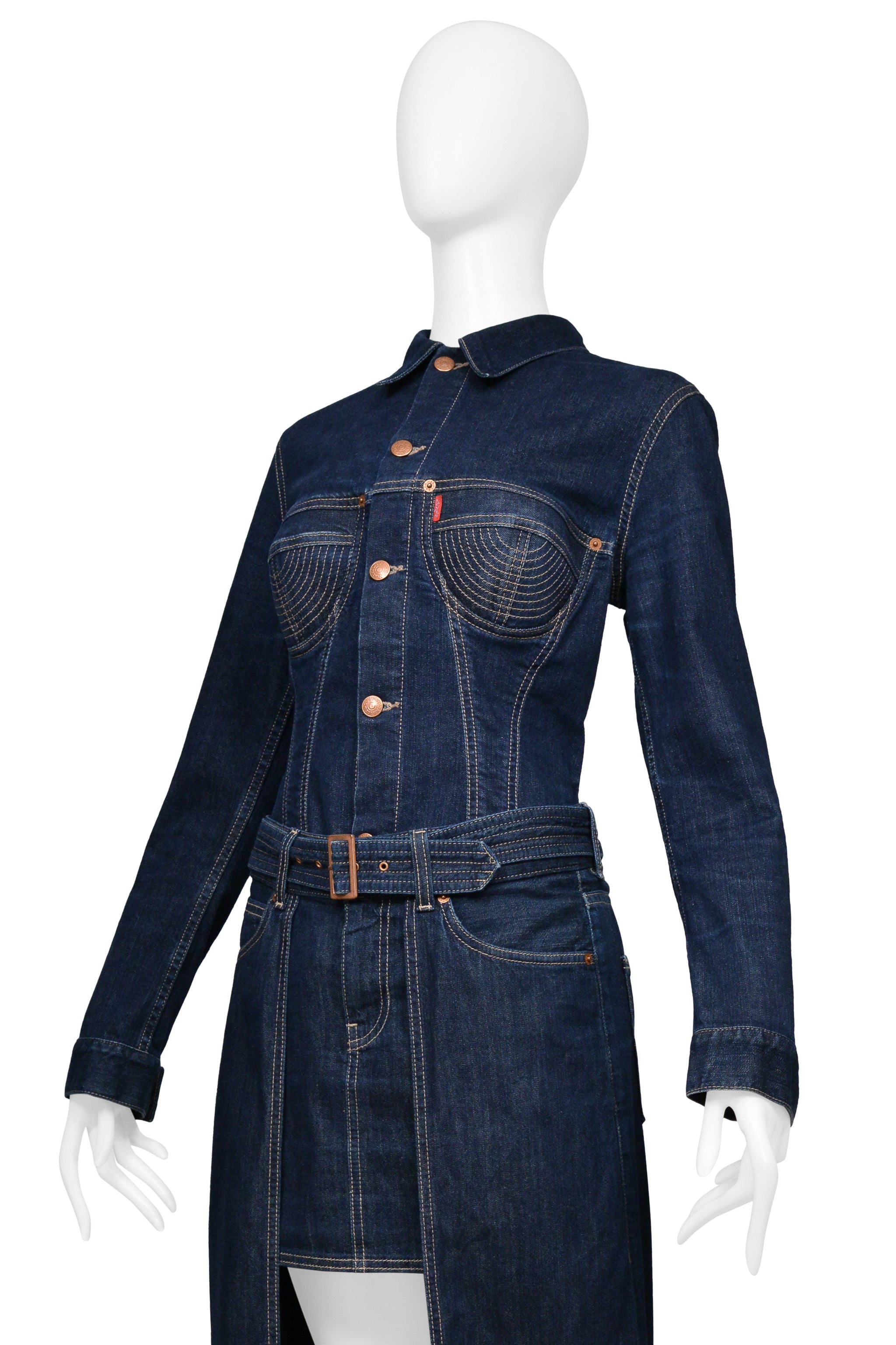 JEAN PAUL GAULTIER 2010 DENIM JACKET AND SKIRT ENSEMBLE