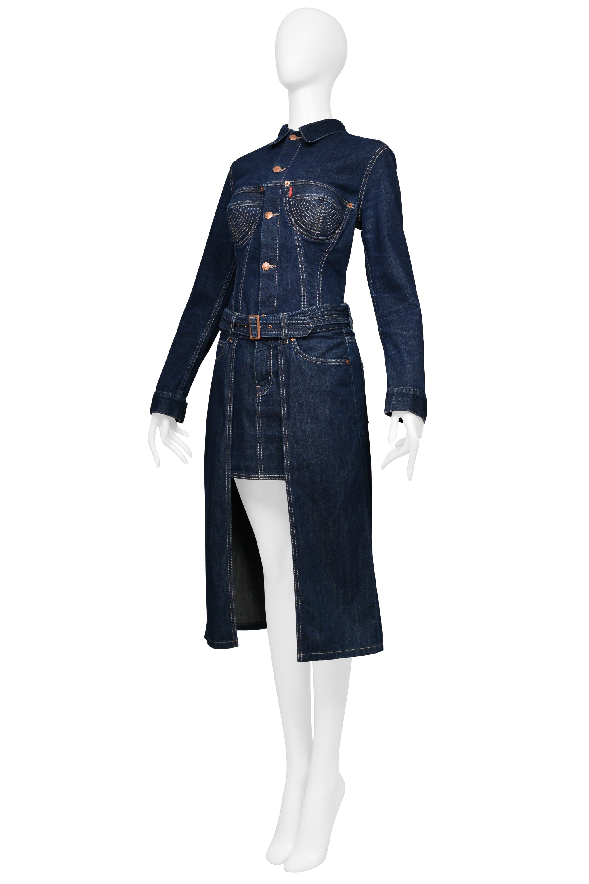 JEAN PAUL GAULTIER 2010 DENIM JACKET AND SKIRT ENSEMBLE