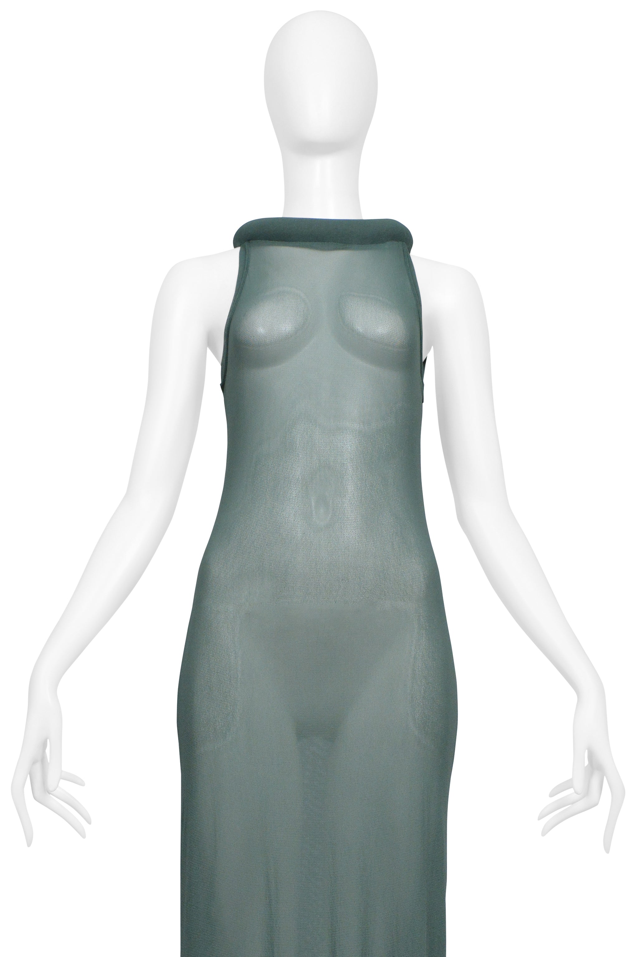 JEAN PAUL GAULTIER SAGE GREEN MESH DRESS WITH TUBE NECKLINE