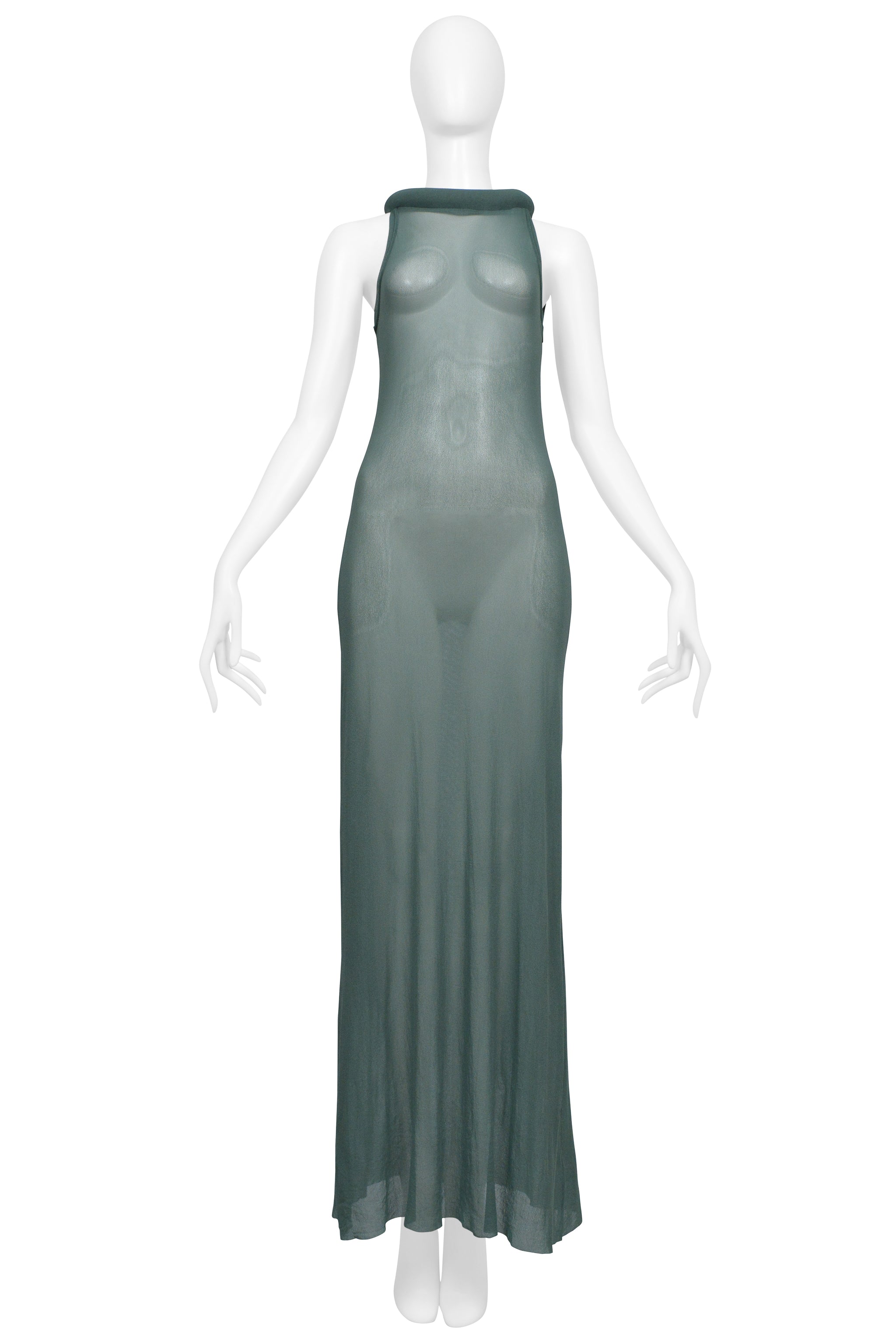 JEAN PAUL GAULTIER SAGE GREEN MESH DRESS WITH TUBE NECKLINE