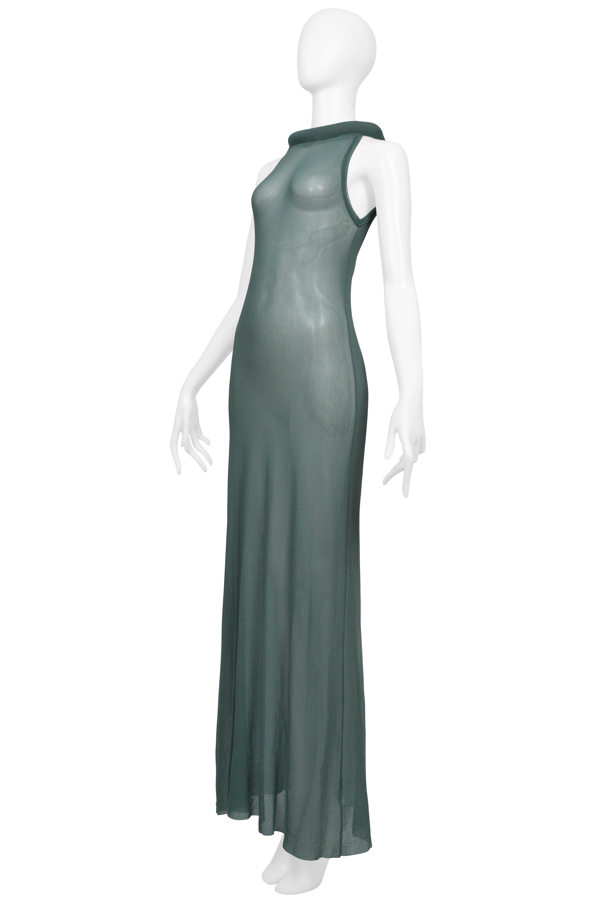 JEAN PAUL GAULTIER SAGE GREEN MESH DRESS WITH TUBE NECKLINE