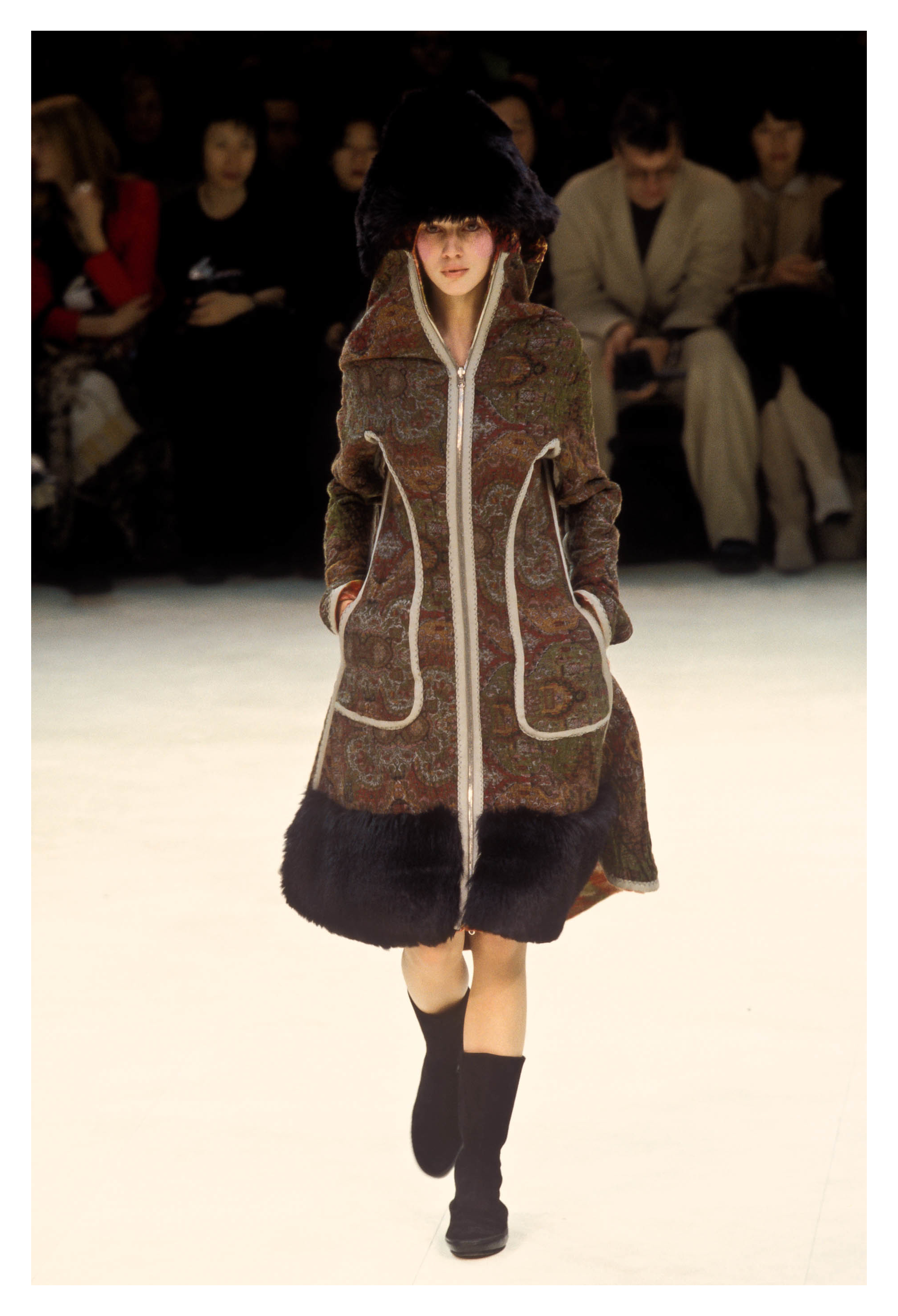 YOHJI YAMAMOTO 2000–01 MULTICOLOR KILIM-STYLE WOVEN JACKET WITH HOOD