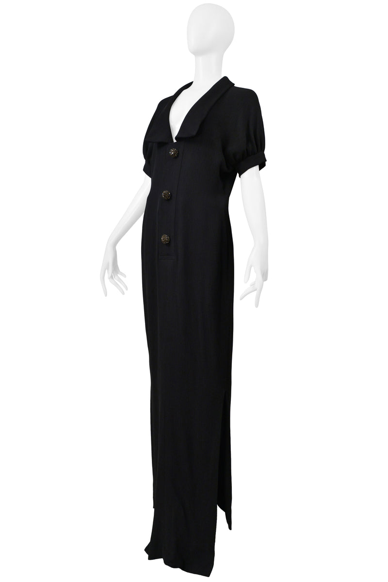 JEAN PAUL GAULTIER HAUTE COUTURE BLACK RIBBED DRESS WITH RHINESTONE BUTTONS