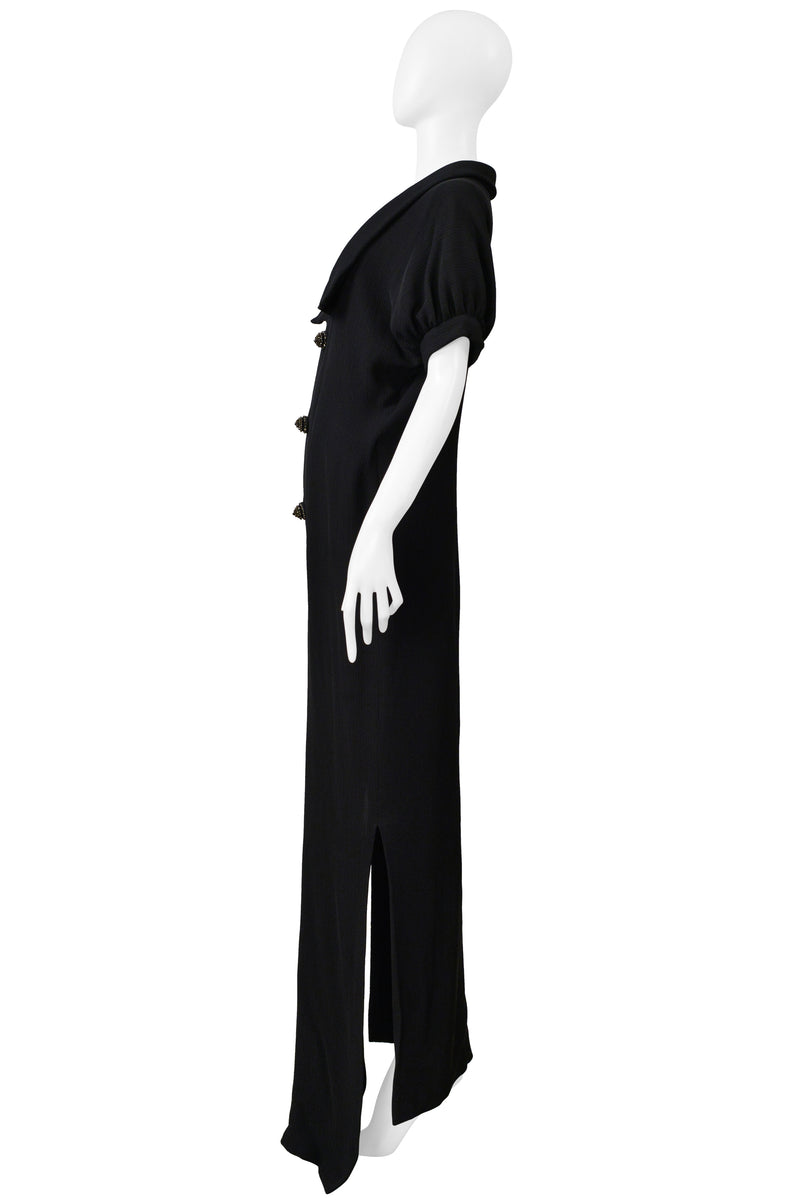 JEAN PAUL GAULTIER HAUTE COUTURE BLACK RIBBED DRESS WITH RHINESTONE BUTTONS