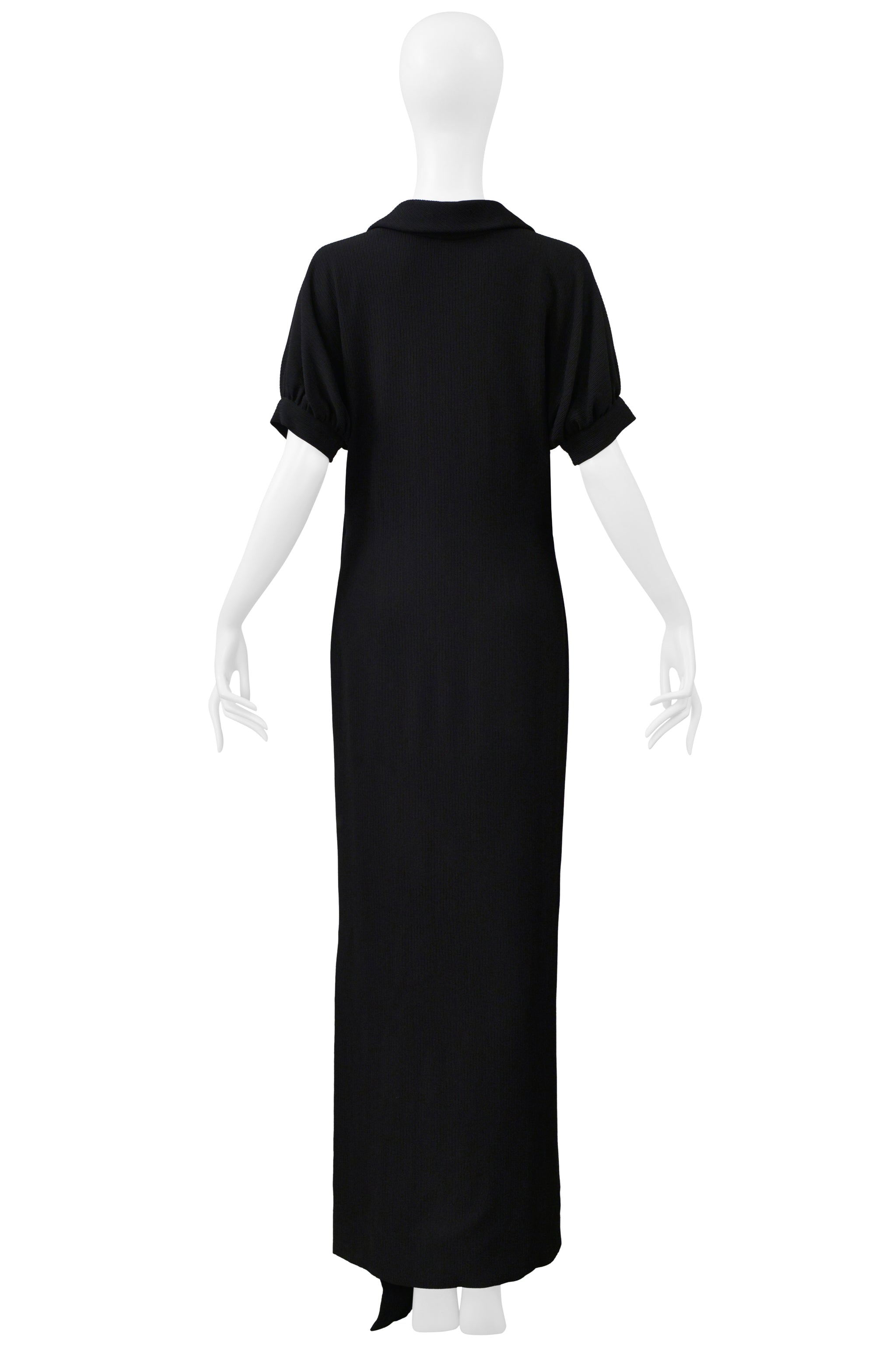 JEAN PAUL GAULTIER HAUTE COUTURE BLACK RIBBED DRESS WITH RHINESTONE BUTTONS