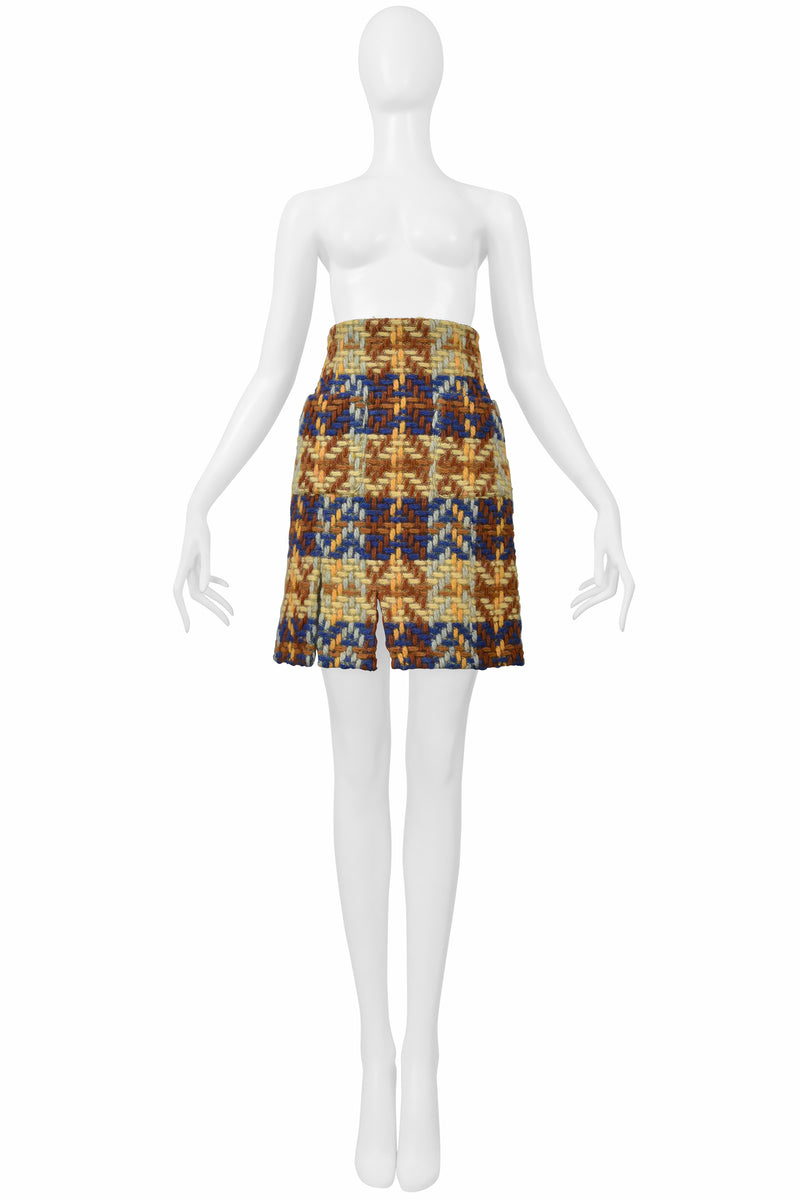 JUNKO SHIMADA BLUE, BROWN, YELLOW WOOL SKIRT SUIT