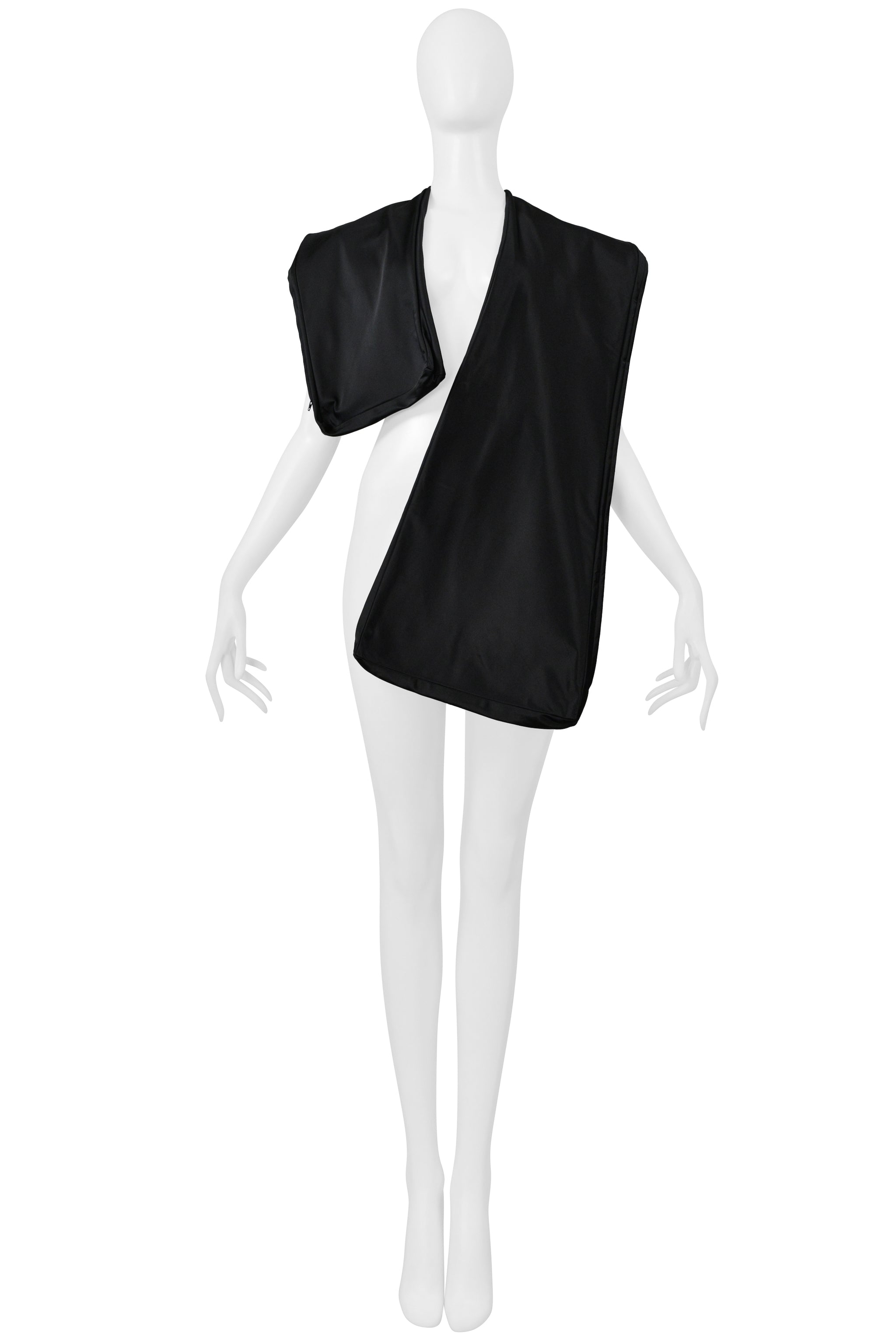 JUNYA WATANABE BLACK SATIN ARCHITECTURAL EVENING COAT WITH CARRY CASE 1999-2000