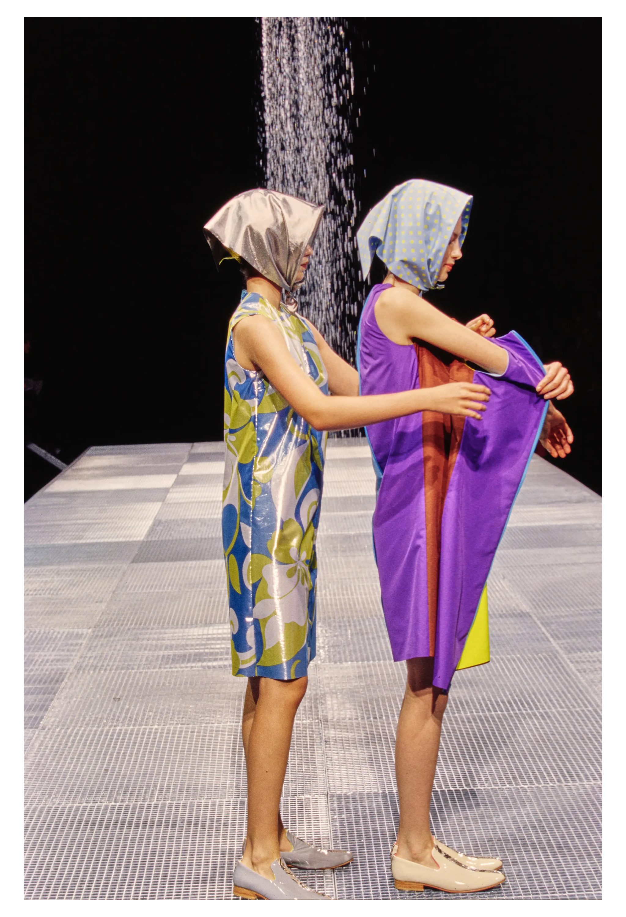 JUNYA WATANABE REVERSIBLE METALLIC FLORAL LAME TECH DRESS WITH  BLACK  & MESH INTERIOR SS 2000