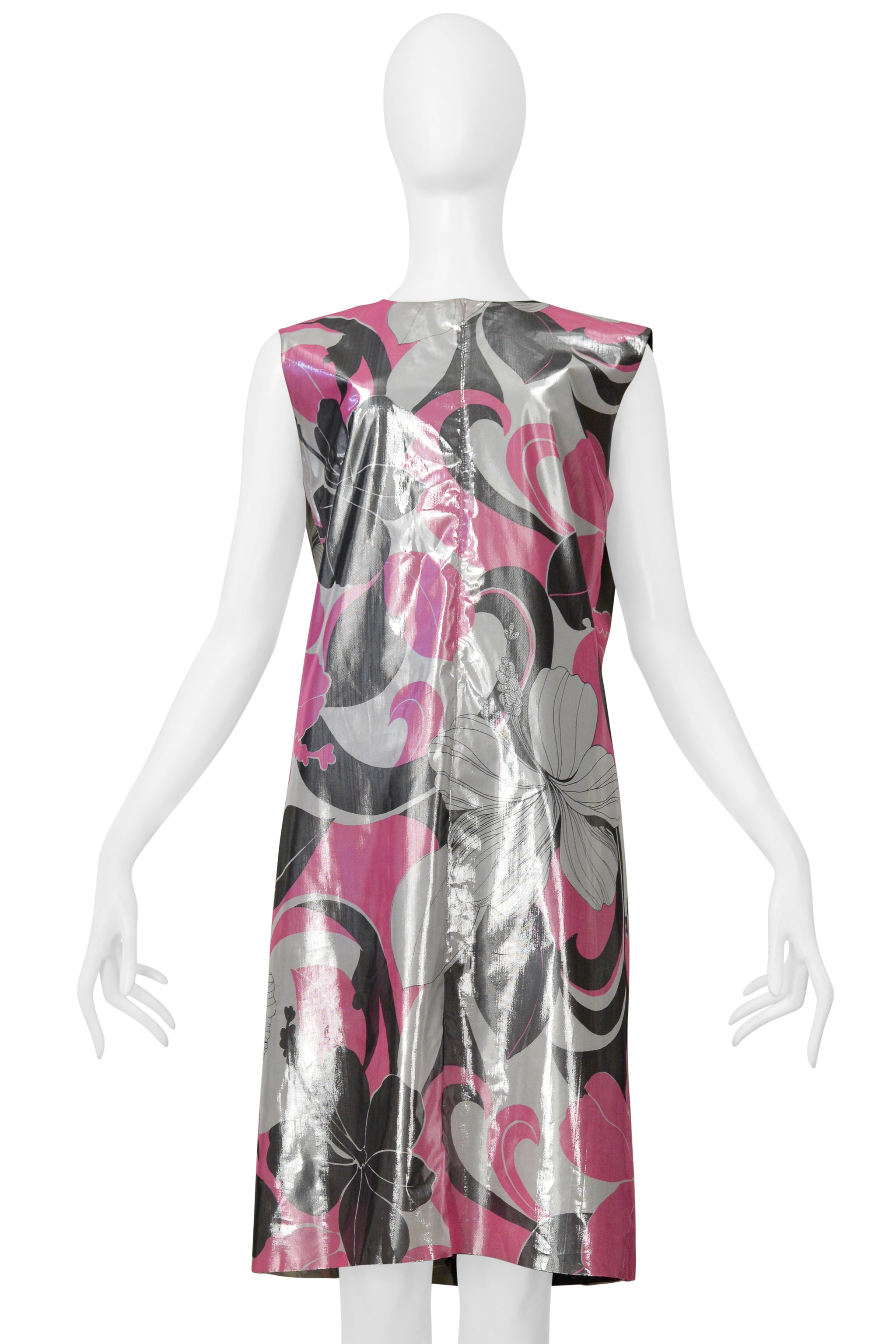 JUNYA WATANABE REVERSIBLE METALLIC FLORAL LAME TECH DRESS WITH  BLACK  & MESH INTERIOR SS 2000