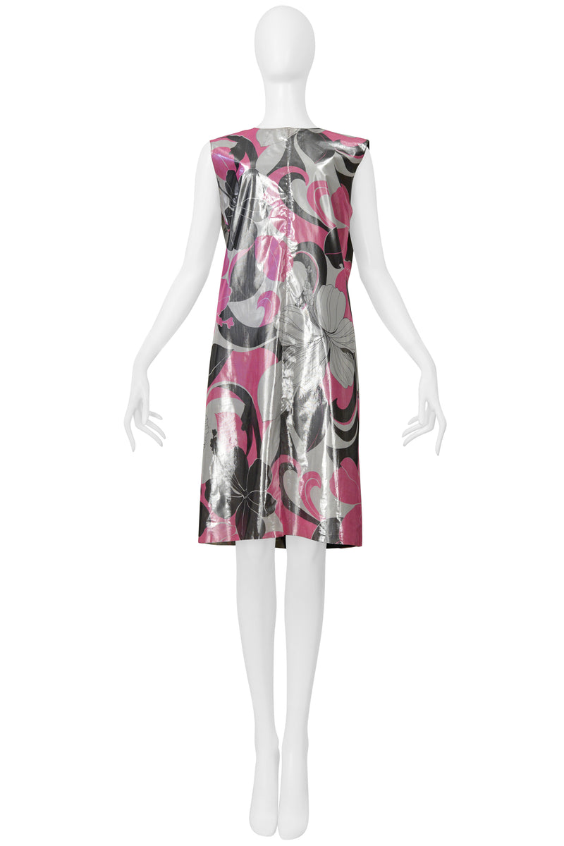 JUNYA WATANABE REVERSIBLE METALLIC FLORAL LAME TECH DRESS WITH  BLACK  & MESH INTERIOR SS 2000