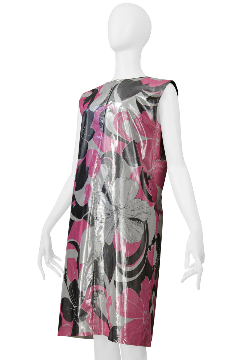 JUNYA WATANABE REVERSIBLE METALLIC FLORAL LAME TECH DRESS WITH  BLACK  & MESH INTERIOR SS 2000