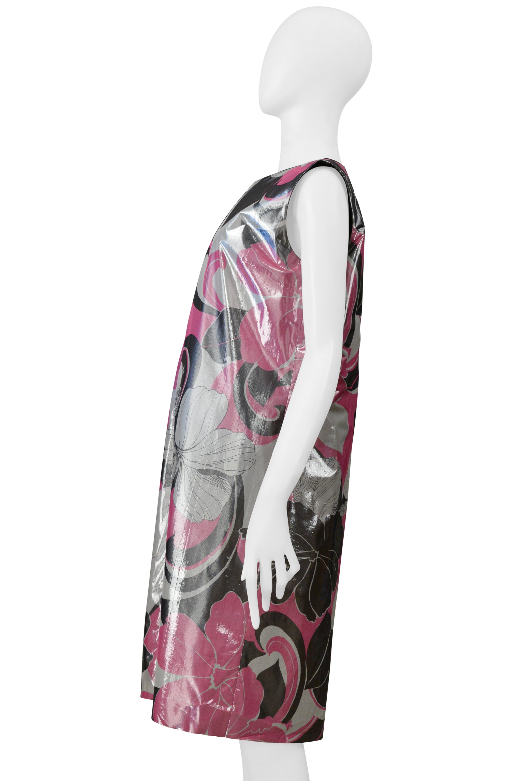 JUNYA WATANABE REVERSIBLE METALLIC FLORAL LAME TECH DRESS WITH  BLACK  & MESH INTERIOR SS 2000