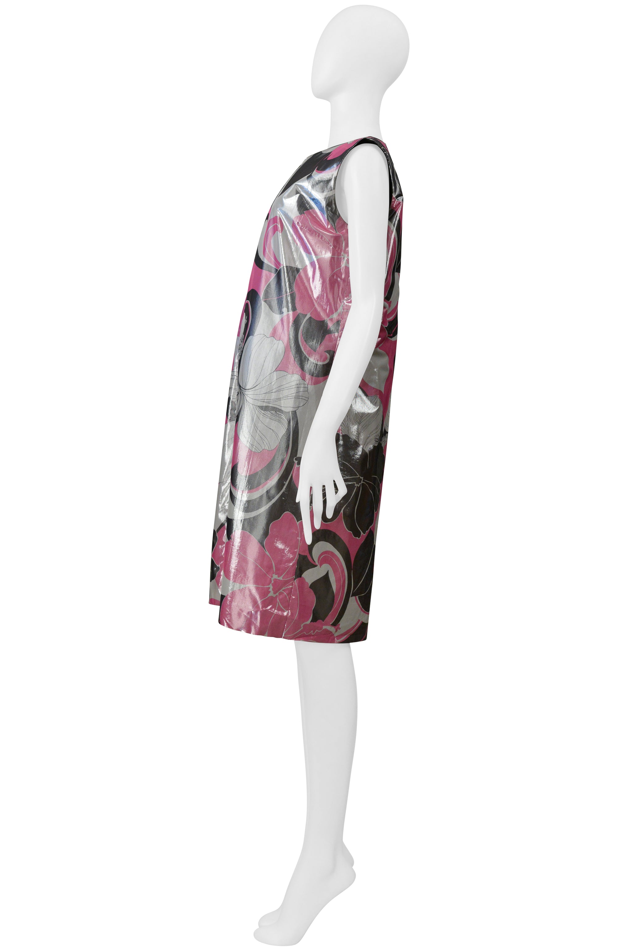 JUNYA WATANABE REVERSIBLE METALLIC FLORAL LAME TECH DRESS WITH  BLACK  & MESH INTERIOR SS 2000