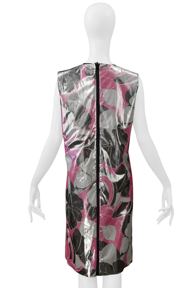 JUNYA WATANABE REVERSIBLE METALLIC FLORAL LAME TECH DRESS WITH  BLACK  & MESH INTERIOR SS 2000