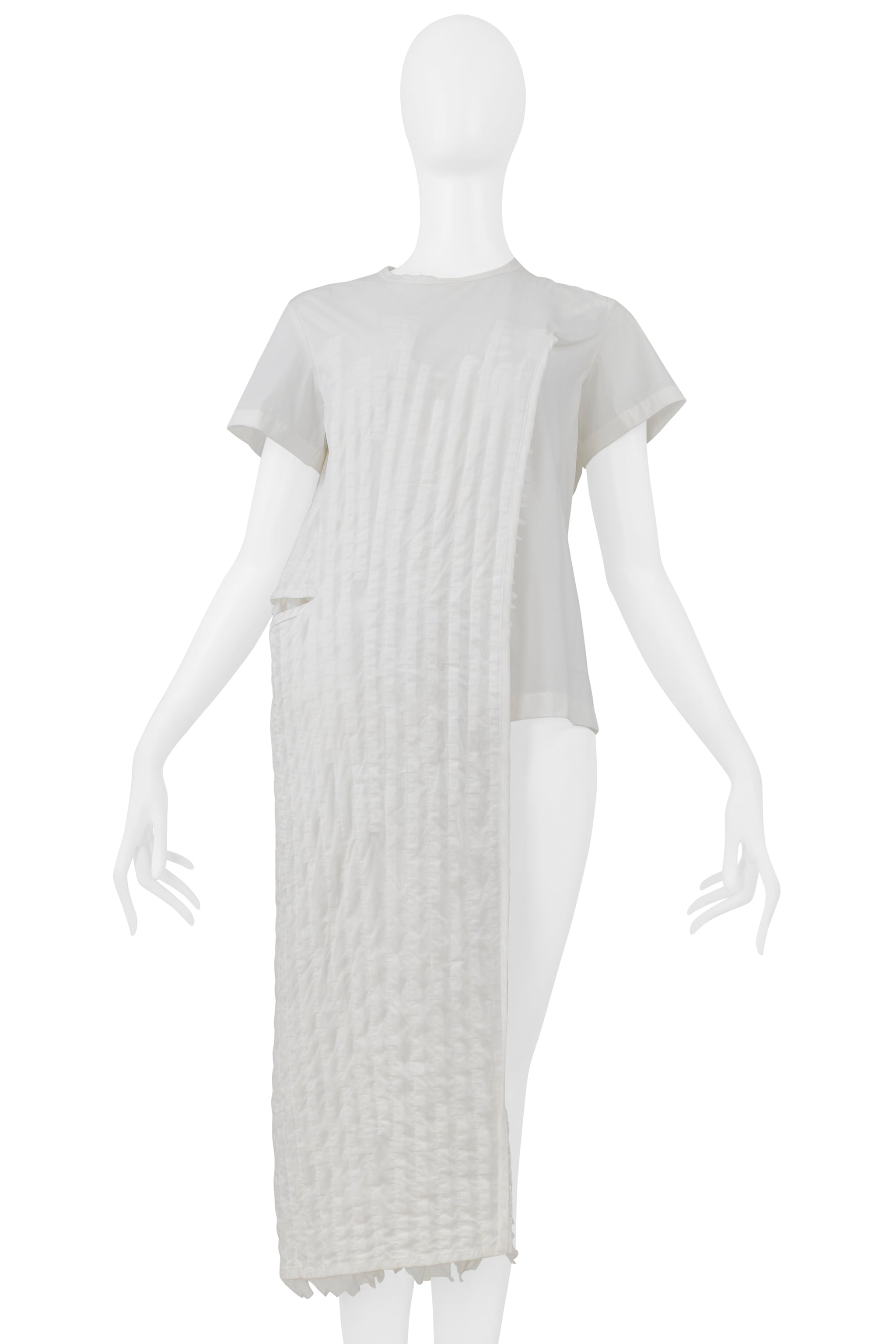 JUNYA WATANABE WHITE T-SHIRT WITH INTERIOR RUFFLE OVERLAY 2000