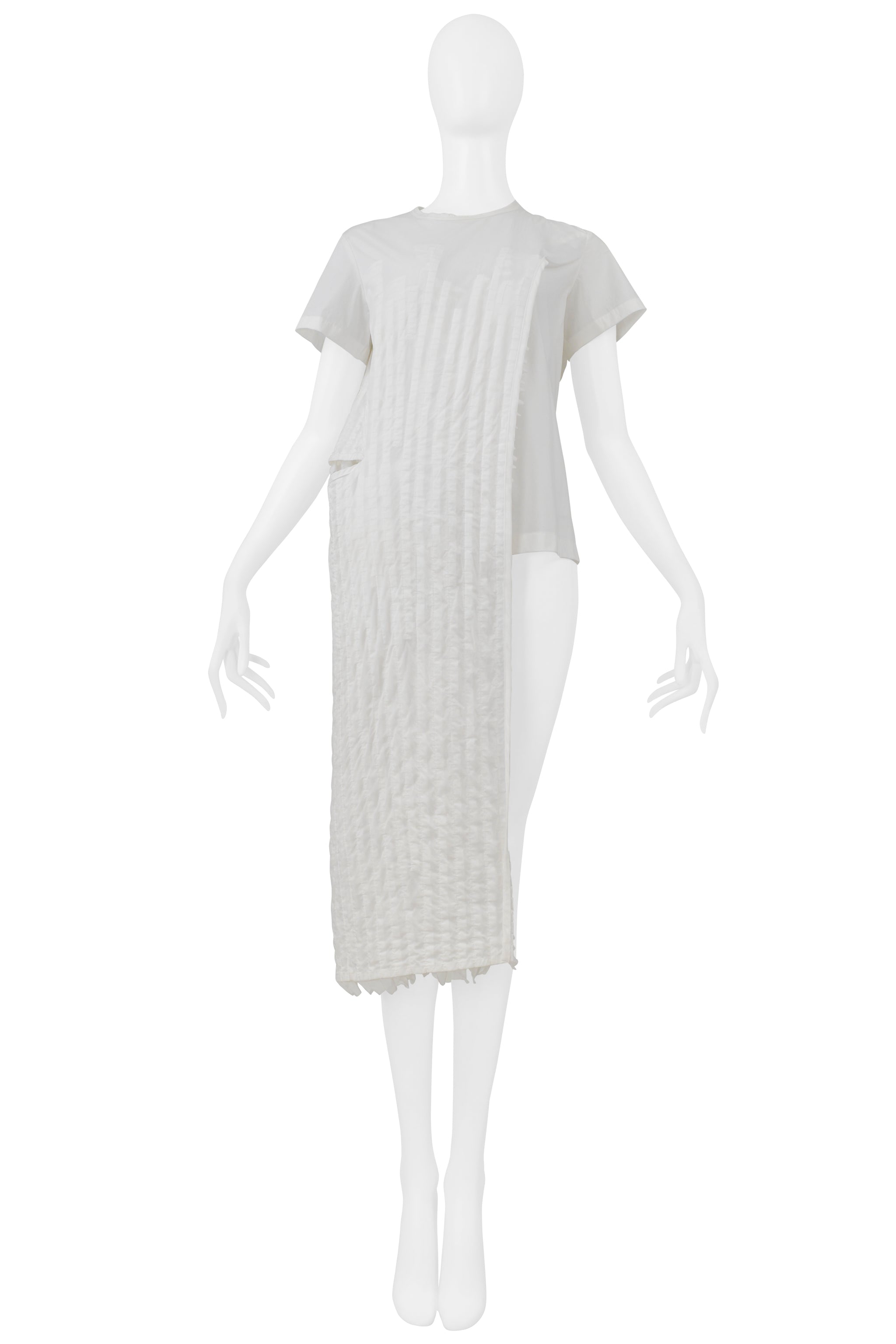 JUNYA WATANABE WHITE T-SHIRT WITH INTERIOR RUFFLE OVERLAY 2000