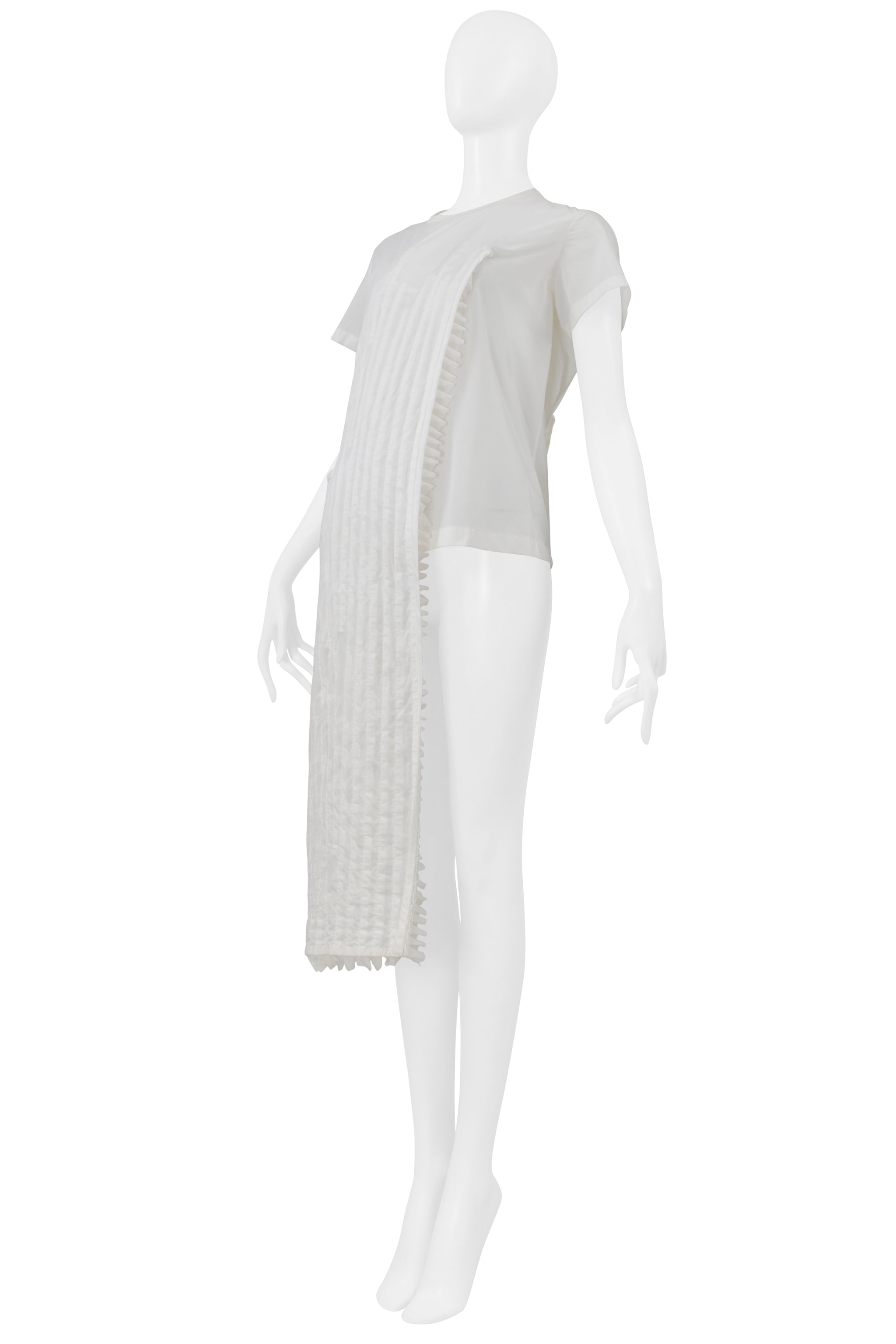 JUNYA WATANABE WHITE T-SHIRT WITH INTERIOR RUFFLE OVERLAY 2000